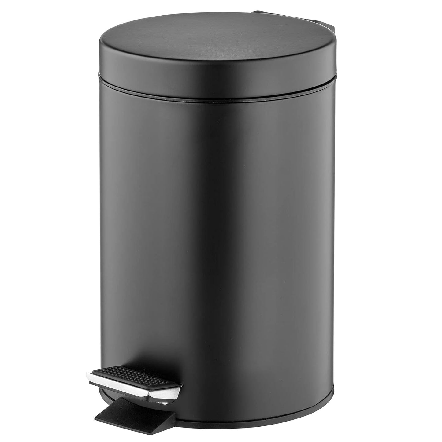 Pedal Bin — Metal Waste Bin with Pedal, Lid and Plastic Bucket Insert — for Bathroom, Kitchen, and Office — 3 Litre Household Rubbish Bin with Ergonomic Design — Black