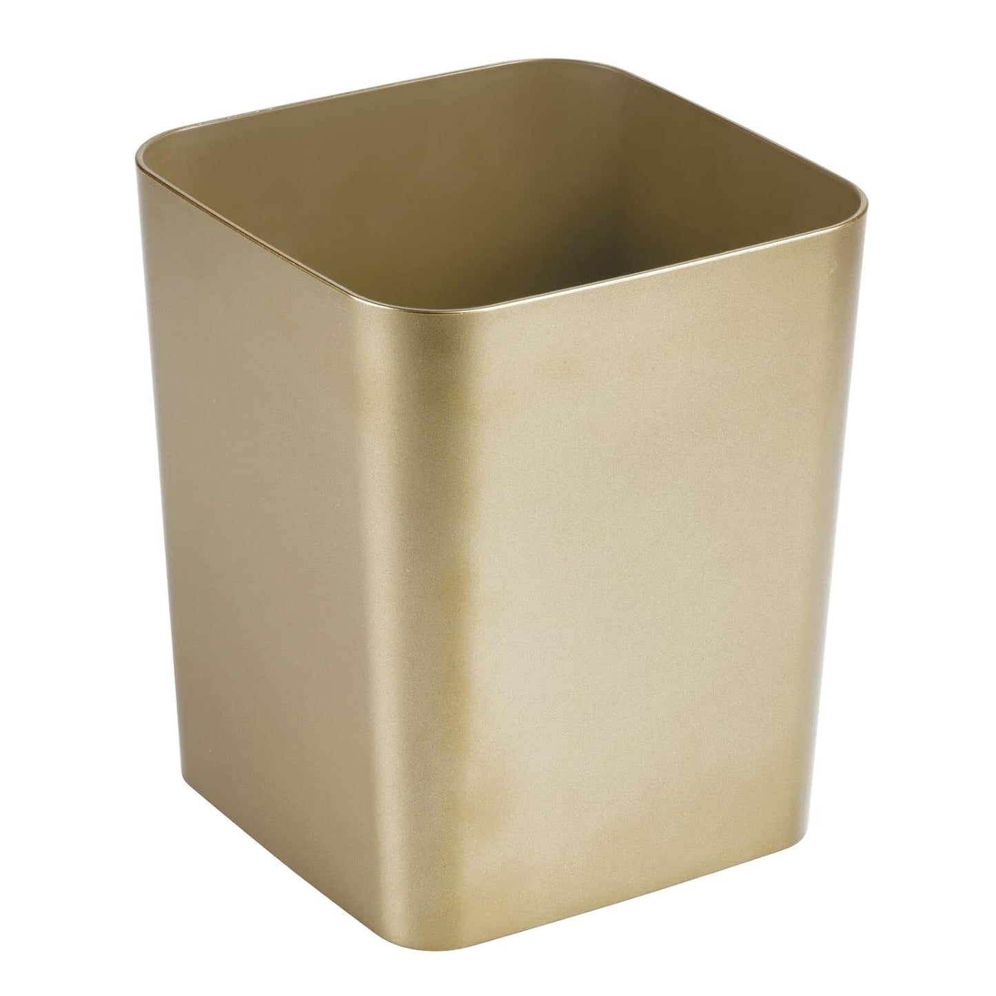 Square Shatter-Resistant Plastic Small Trash Can Wastebasket, Garbage Container Bin for Bathrooms, Powder Rooms, Kitchens, Home Offices - Soft Brass Finish