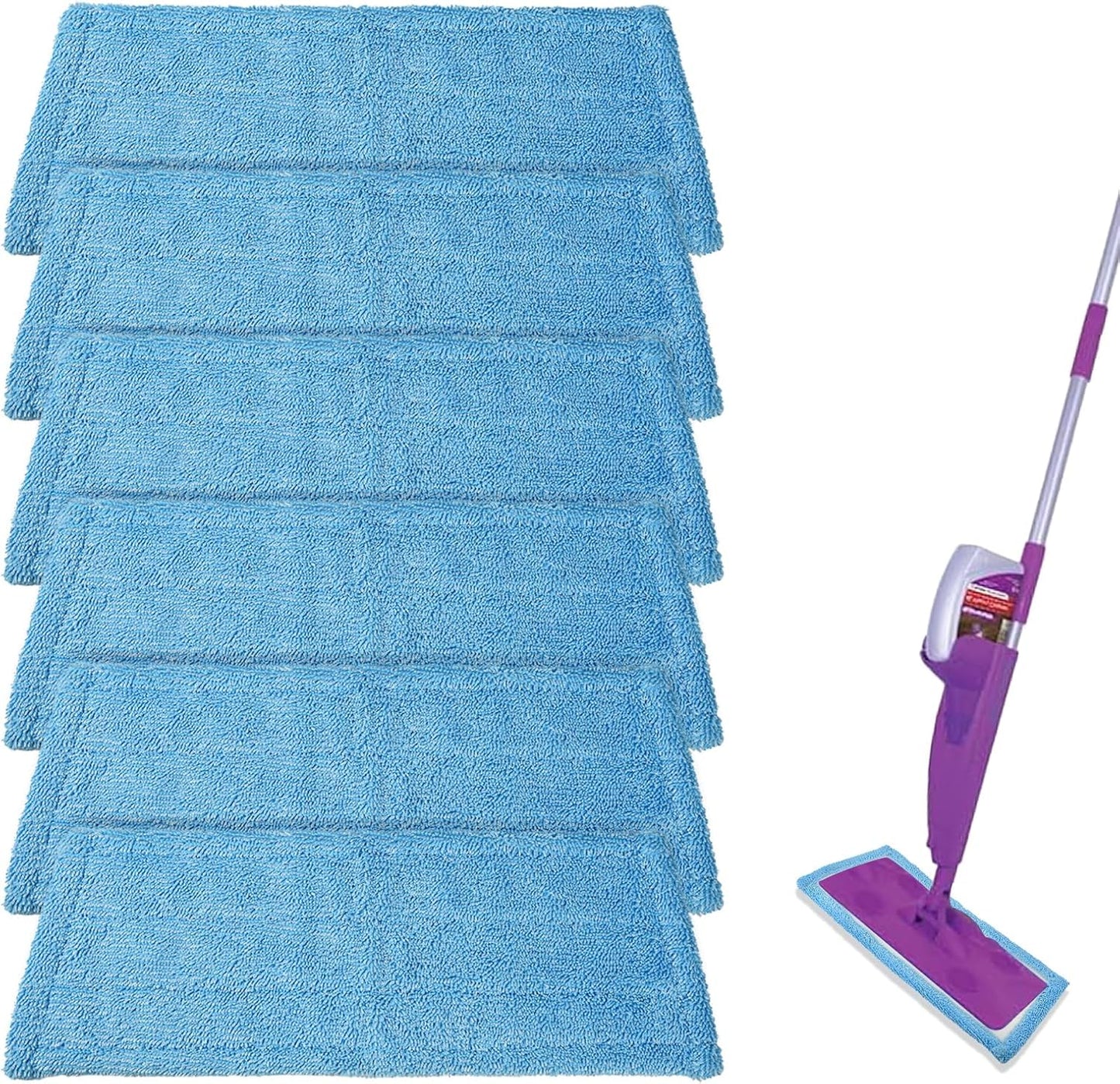 6 Pack Reusable Microfiber Pads for Rejuvenate Microfiber Mop, Compatible with Rejuvenate Click N Clean Multi-Surface Spray Mop, Machine Washable Microfiber Pad Refill for All Floors Without Handle