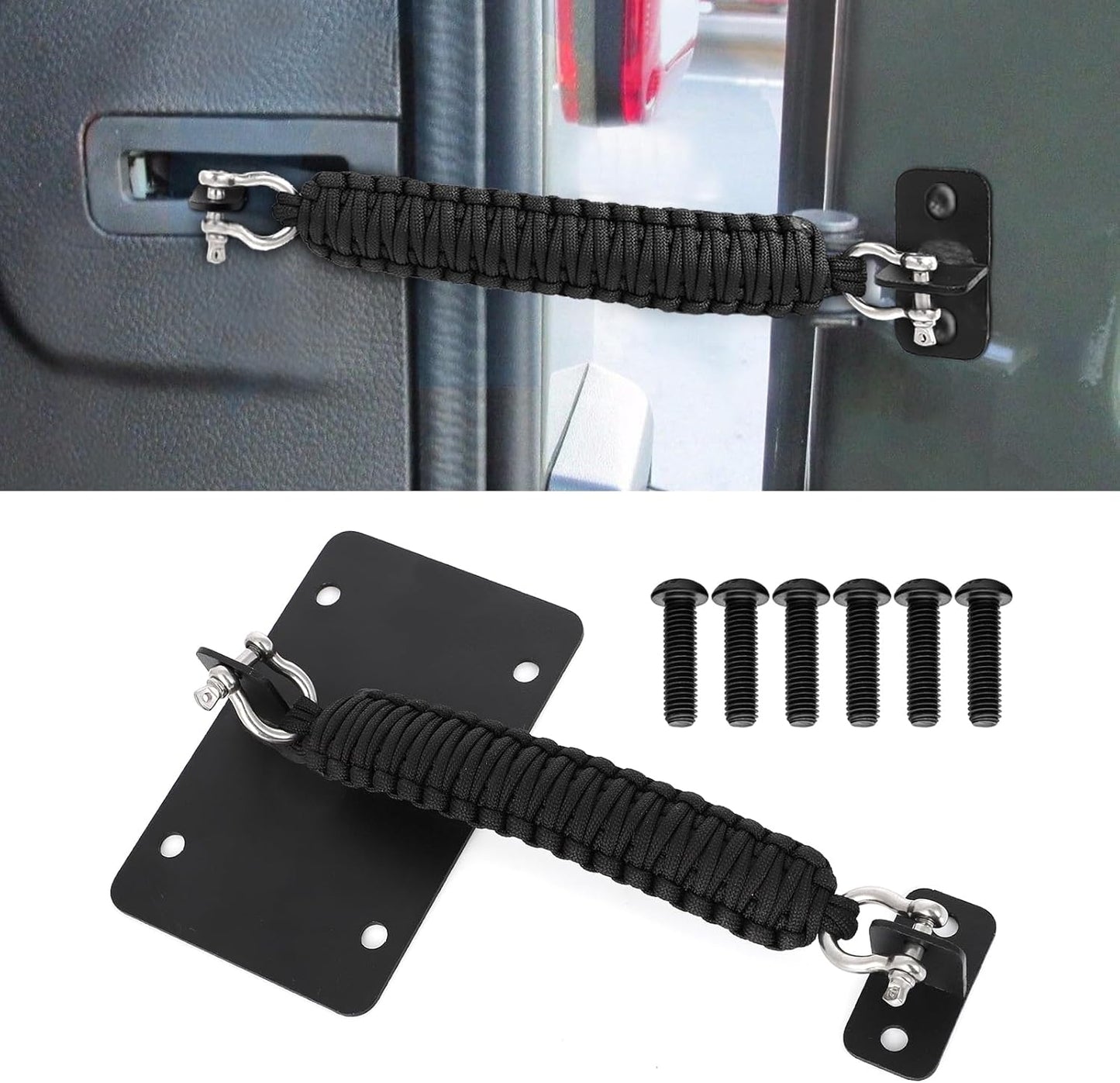Rear Door Check Strap Tailgate Stopper Limiter Removable Black Braided Strap for 2011-2018 Jeep Wrangler JK JKU