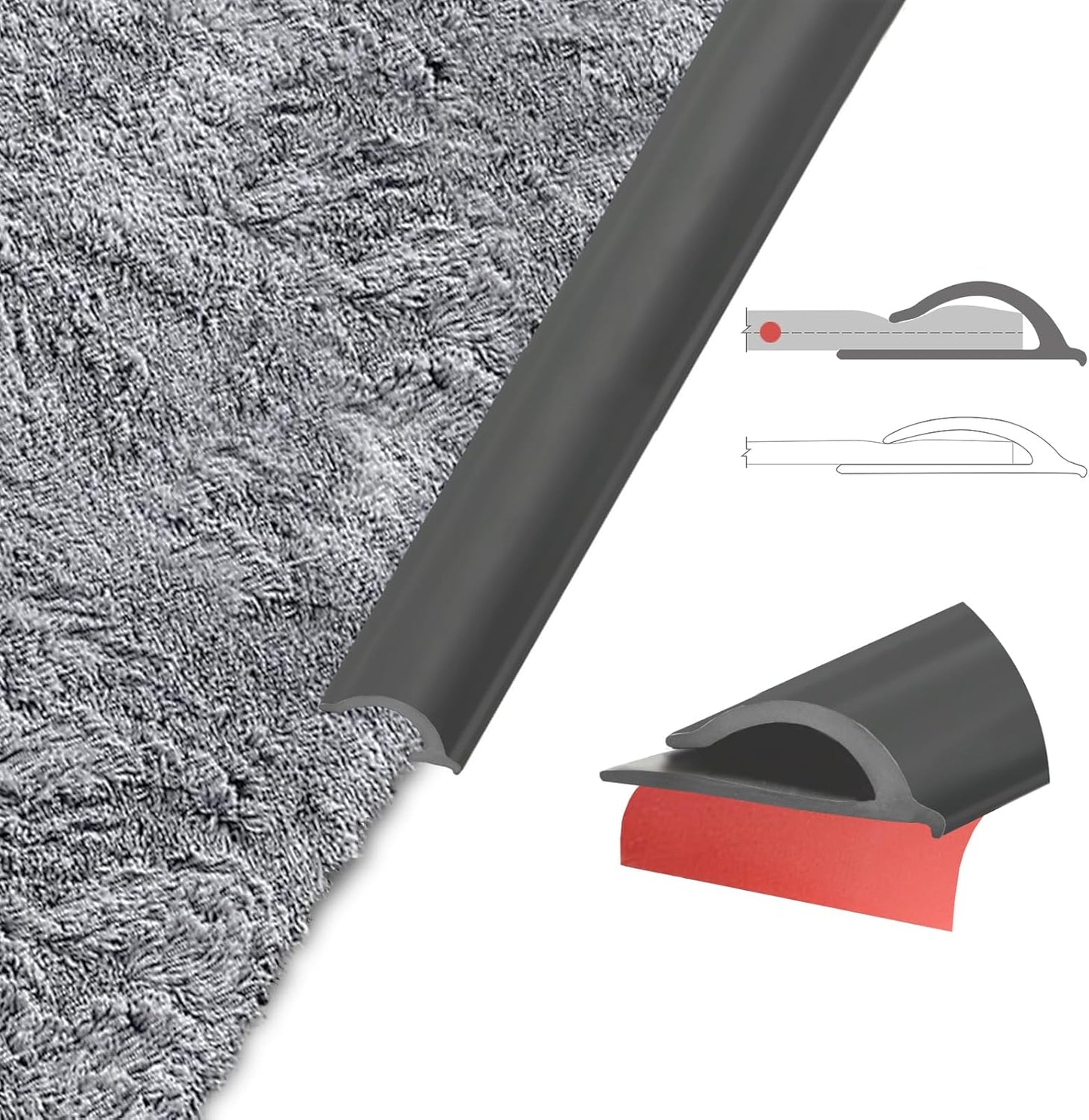 Flexible Carpet Edge Trim – Self-Adhesive Waterproof Cuttable Safety Edging for Thick Rugs &Mats, Peel & Stick Floor Transition Strip, For High-Traffic Areas (Fits Thick Carpets Up to 15mm,Black-20Ft)