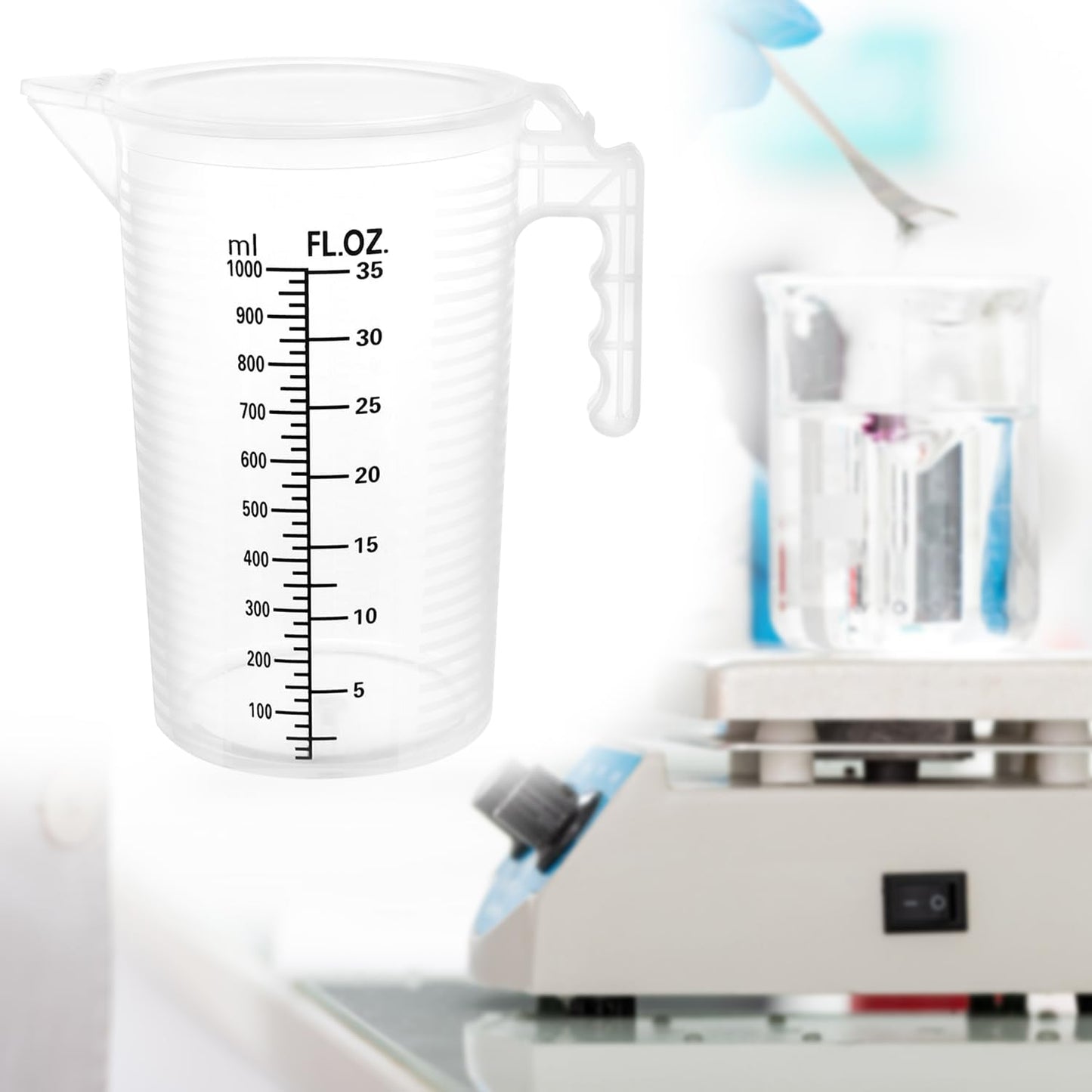 2 Pack 32oz (1 Quart) Measuring Pitcher - Plastic, Multipurpose, Polypropylene, with Clear Ounce & Milliliter Markings, Dustproof Lid, for Cooking, Home Hobbies, Shop Oil and Fluids