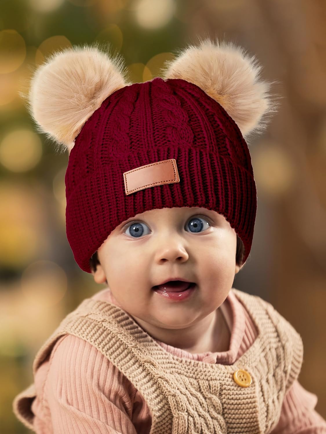 3 Set Toddler Hat Glove Set, Kids Hats Winter Warm Knitted Beanie Mittens Gloves for Baby Girls Boys 0-6Y(Black, Red, Light Brown)