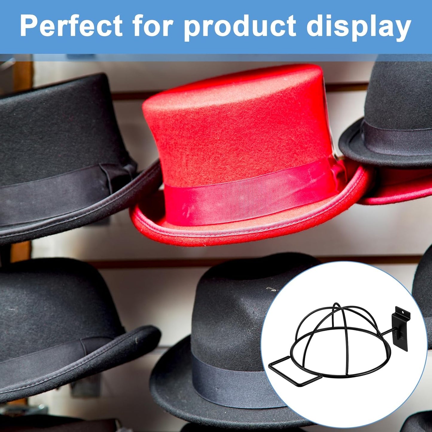 6 Pcs Slat Wall Hat Display Wire Headwear Rack Slatwall Accessories Metal Retail Display Racks for Baseball Hats Beanies Wigs Organization, Home, Retail Store, Warehouse(Black)