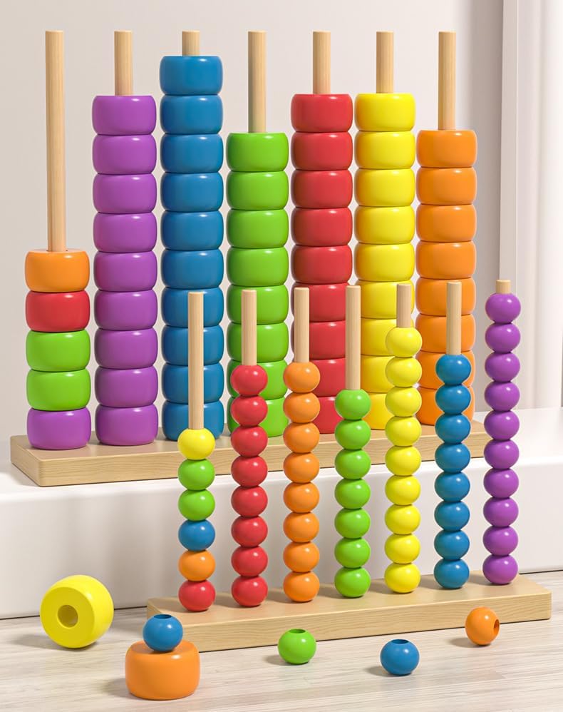 Color Matching Stacking Puzzle Game, 2026 New Fast-Paced Rainbow Ring Stacking Puzzle Game, Upgrade Wooden Color Match Challenge Game for Family Fun and Strategy Lovers (#02)