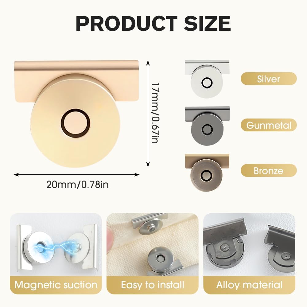 Seamless Magnetic Buckle Clasp for Bags, Clothing and DIY Crafts, 2025 New Metal Seamless Magnetic Buckle Purse Clasp, Multifunctional Seamless Snap No Sewing Required Bag Clip (Grey X4)