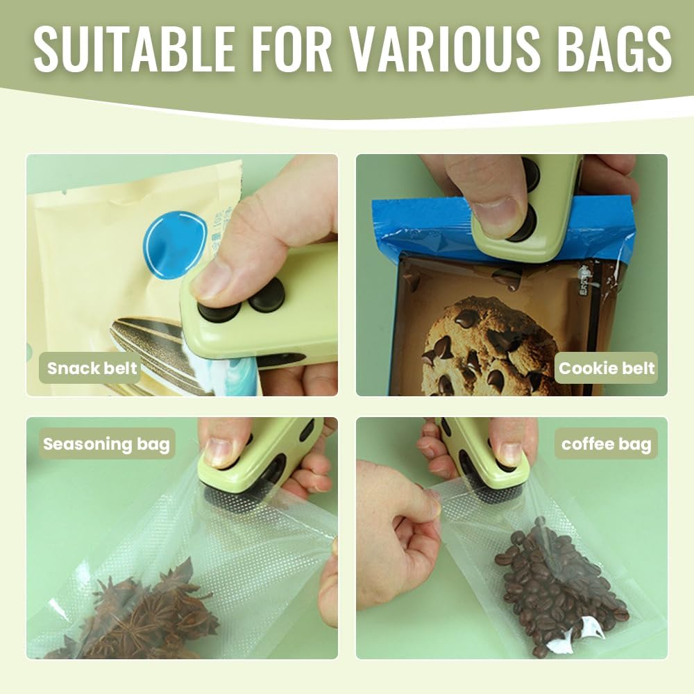 Mini Bag Sealer, 4 in 1 Bag Cutter and Sealer, USB Rechargeable, Portable, Blue