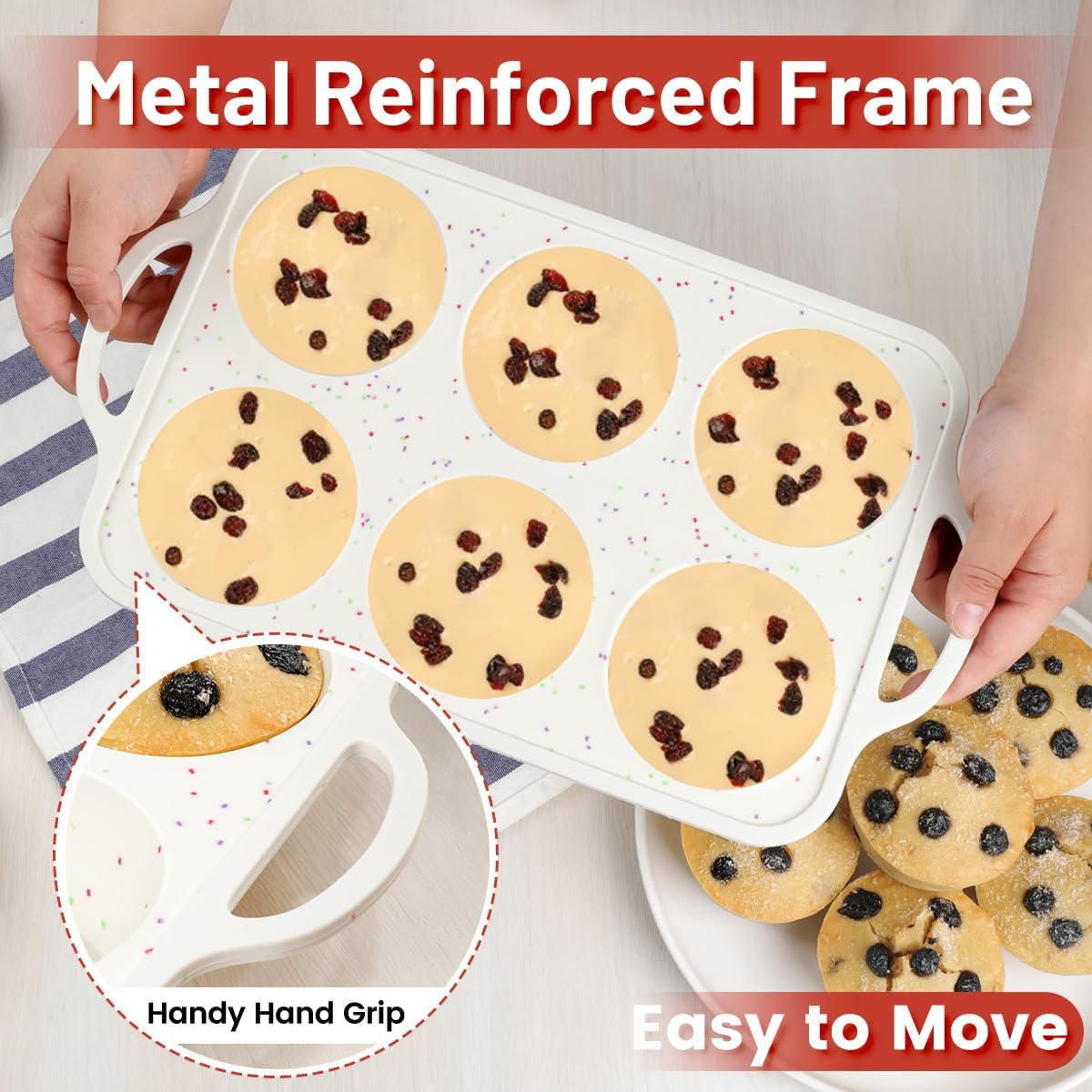 Silicone Regular Size Muffin Pan 12 Cups & Jumbo Muffin Pan with Metal Reinforced Frame
