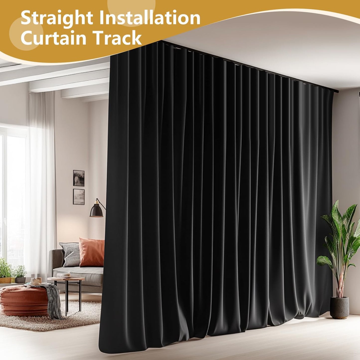 Bendable Ceiling Curtain Track Ceilings Mount or Wall Mounted Heavy-Duty Room Divider Curtains Rails for Living room Bedroom Shower Privacy RV Garage Dividers with Clips,Black 15 FT