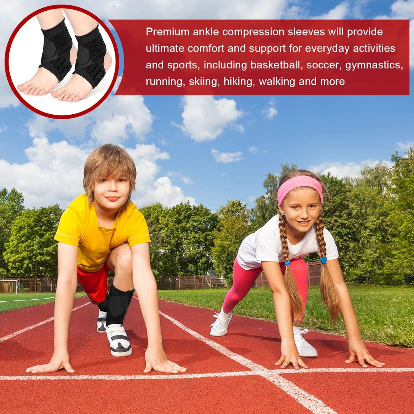 2 Pcs Ankle Brace Kids Ankle Support for Sport Sprained Neoprene Breathable Compression Sleeve with Adjustable Wrap for Youth Child Boy Girl Plantar Fasciitis Achilles Tendonitis(Black,S)