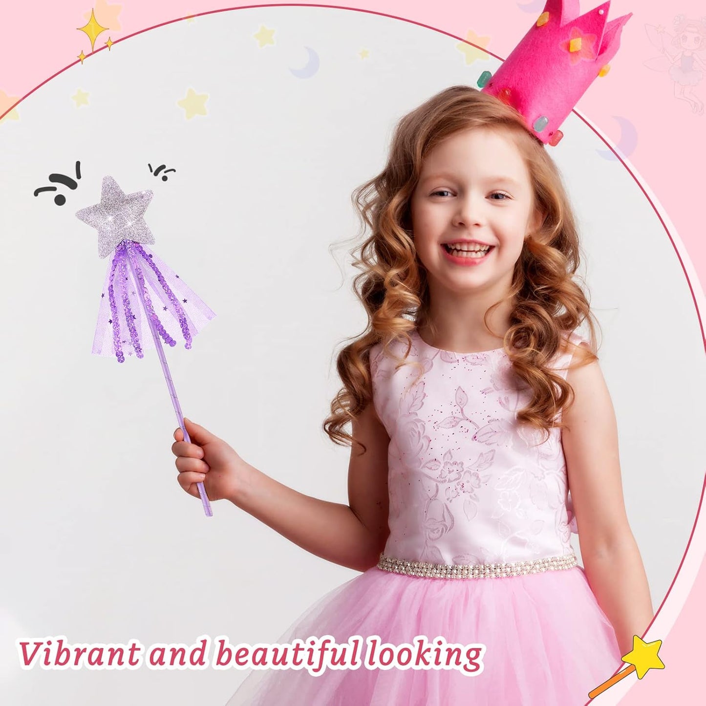 24 Pcs Glitter Star Magic Wand Princess Wand Fairy Angel Star Stick with Ribbon for Girl Kid Birthday Wedding Princess Dress up Role Play Party Supply Favor, Pink Purple Gold Blue