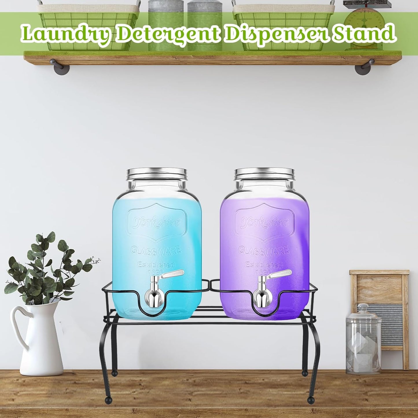 Metal Beverage Dispenser Stand for Parties Double Drink Stand Dispenser Holder Stand for Glass Jar Bottles(1 Gallon)