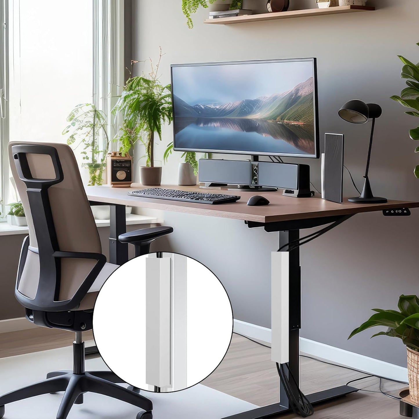 2 Pack White Steel Magnetic 14 Inch Cable Management Channel for Under Desk Leg Vertical Wire Hider Cover Desk Cable Organizer No Drill Cord Organizer Cord Hider Management for Home Office