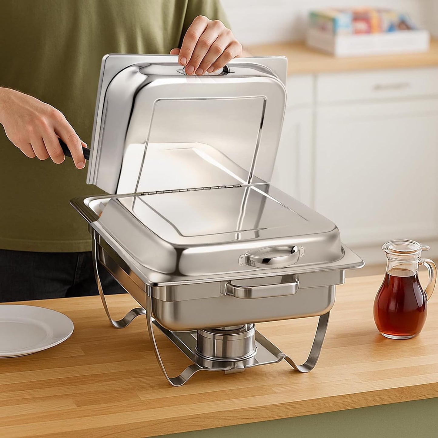 4 Pack Hinged Dome Cover with Handle, 21. 65 x 13 x 2. 56 Inch, Steam Table Pan Hotel Pan Cover Stainless Steel Hinged Dome