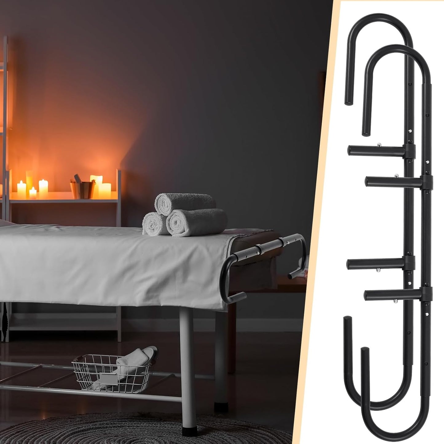 2 Pcs Massage Paper Roll Holder for Massage Tables Adjustable from 24" to 30" Width, with Rubber Band for Paper Roll Fixed
