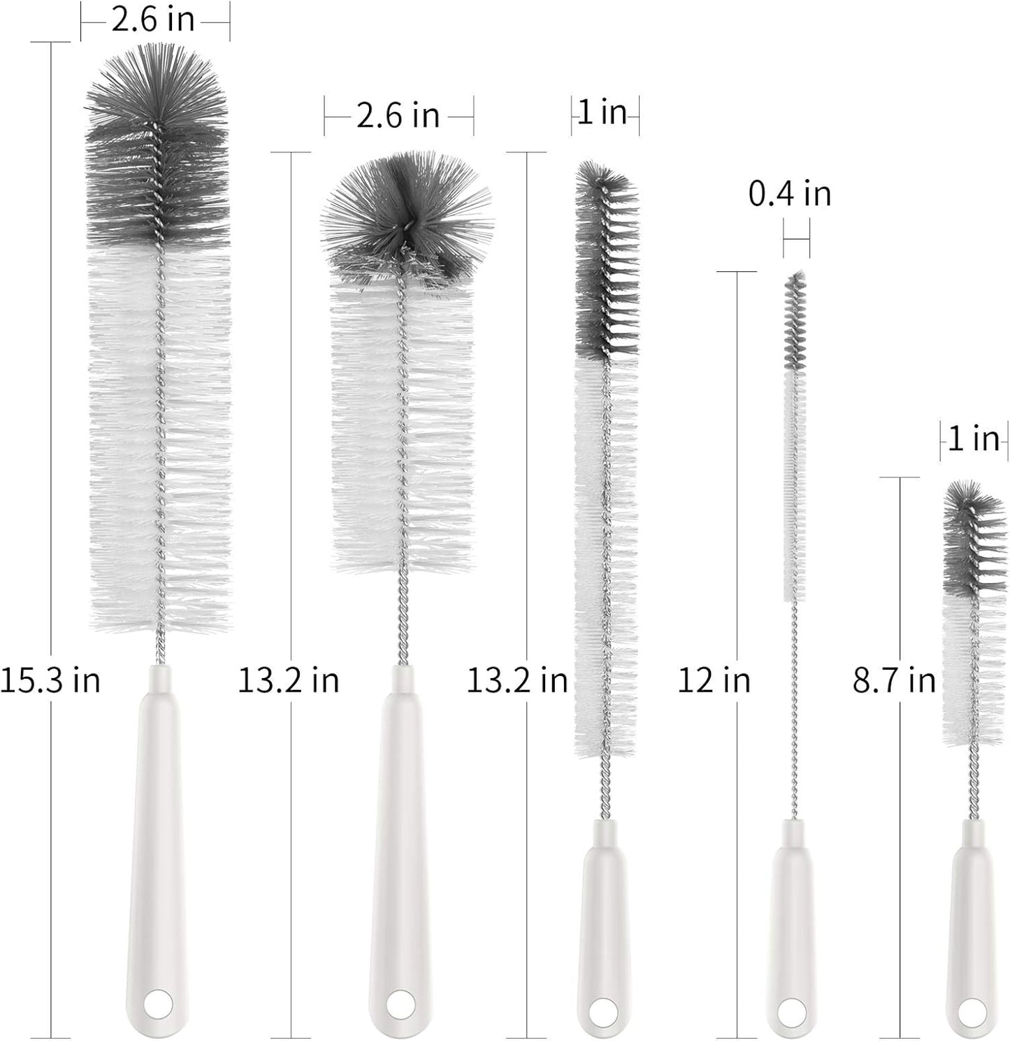 5 Pack Bottle Brush Cleaning Set with Storage Holder, Cleaning Brushes for Long Narrow Neck Bottles, Water Bottles, Baby Bottles, Tumblers, Drinking Glasses, Strews