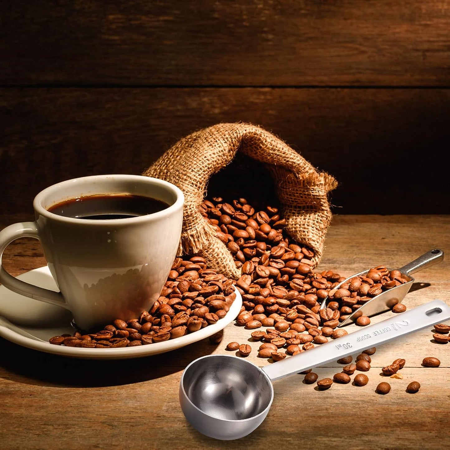 4 Pieces 2 Tablespoon Scoops with Long Handle, 30 ml Stainless Steel Measuring Spoon for Coffee Milk Fruit Powder, Loose Tea Dry, Spice Jar, Cooking Baking, and Other Dry Goods