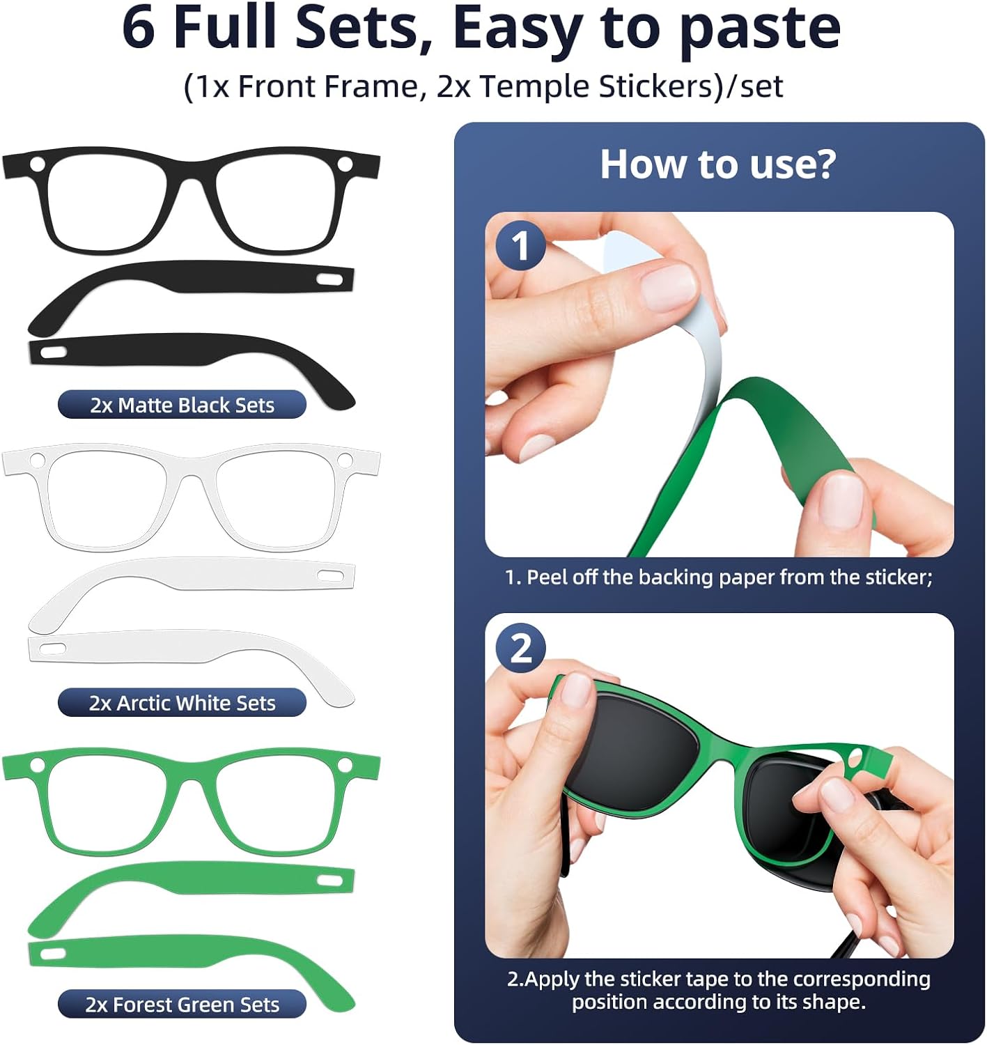 6-Pair Skin Wrap Compatible for Ray Ban Meta Wayfarer (Gen 2 & 1), Matte Frame Cover, Bubble-Free Decal Accessory