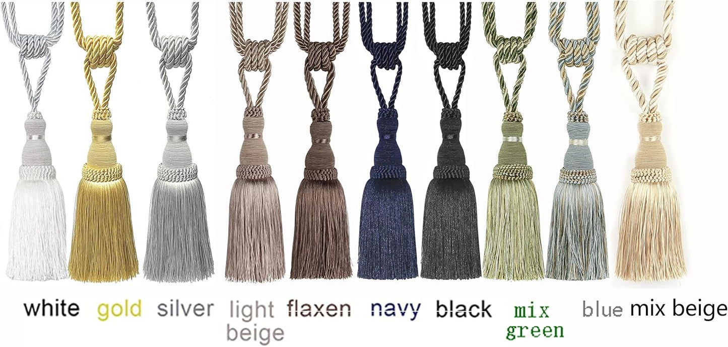2 Pack Curtain Tiebacks Tassel Drapery Tie-Backs Rope Handmade Holdbacks Home Office Hotel Decorative (Mix Beige, 2 Pack)