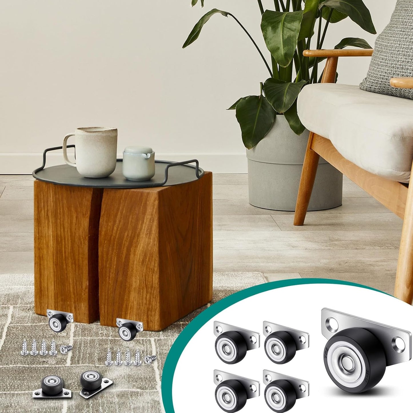 20 Set 1.25 Inch Small Side Mount Caster Wheels Little Drawer Rollers Mini Low Profile Casters Non Swivel Rigid Casters Wheels with Screws for Drawers, Wooden Furniture, Trays, DIY Project