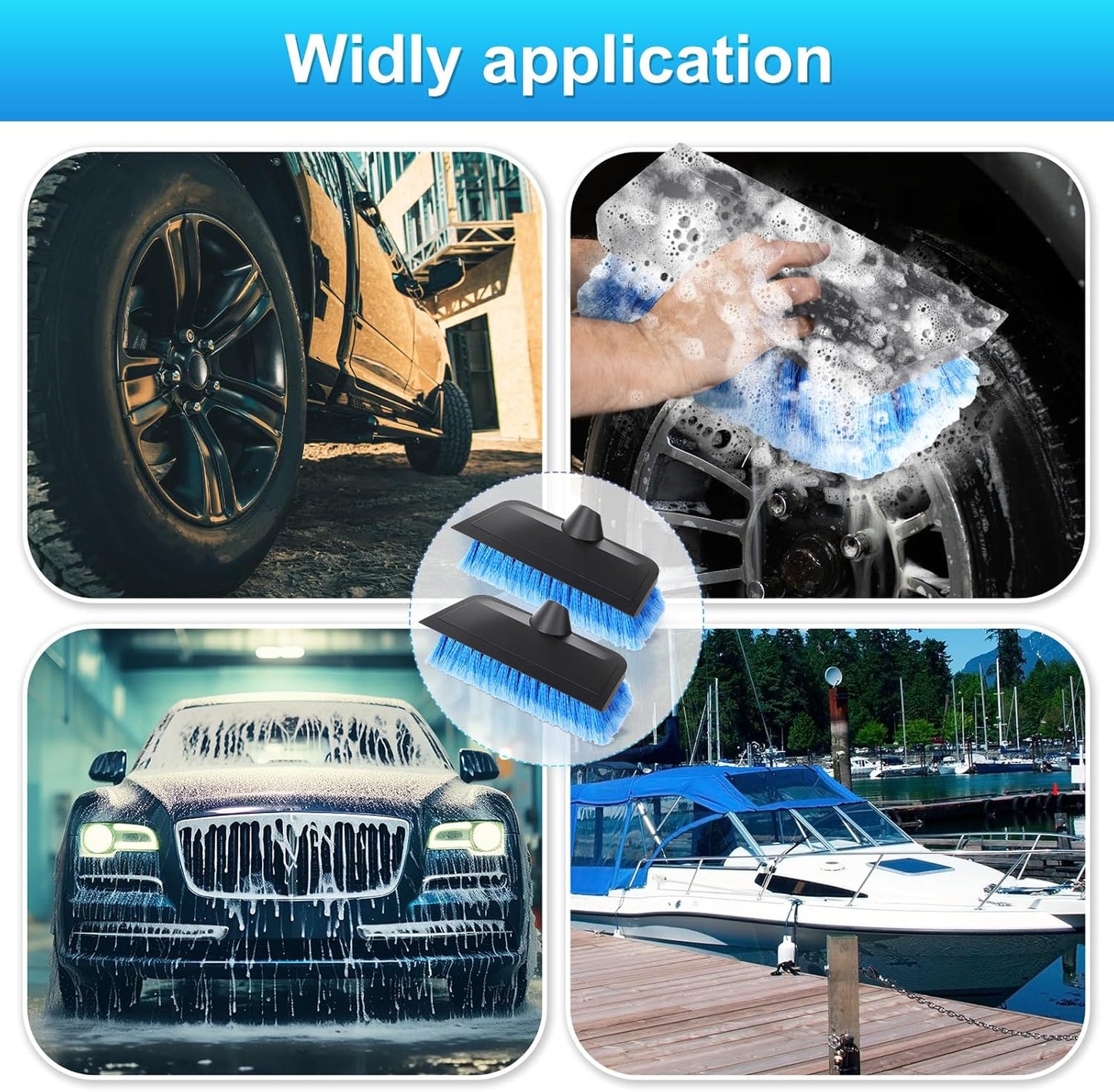 2 Pcs 10 Inch Solar Panel Soft Brush Cleaner Head, Bristles Scrub Brush with Rubber Protective Pads Prevent Scratches, for Solar Panels, Cars, RV, Trucks, Boats, Facades of Houses(Blue)