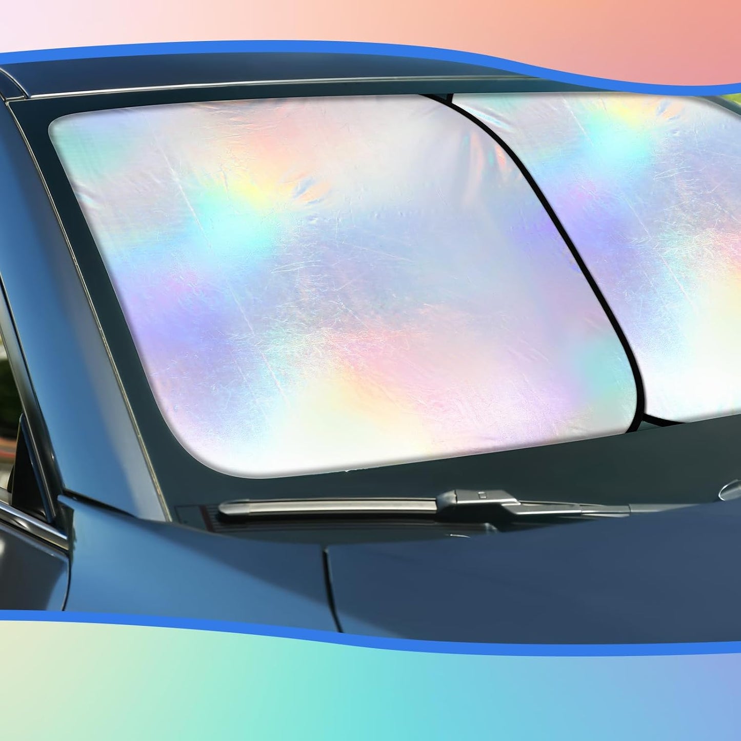 2 Pcs 31 x 28 Inch Car Windshield Sun Shade Foldable, Hologram Foil Front Windshield Shade for Car Truck SUV Van Blocks UV Rays Sun Visor Protector (Iridescent Mermaid Style)