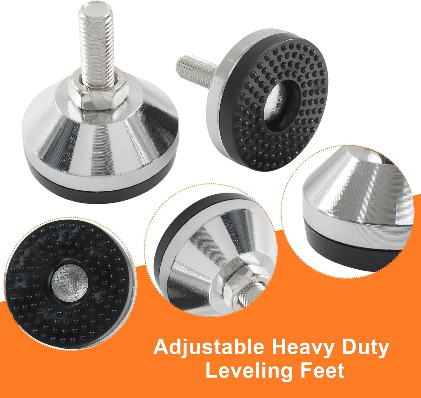 4 Pack Heavy Duty Leveling Feet, Adjustable Leg Leveler Anti Skid Furniture Feet, Threaded Rubber Swivel Levelers for Workbench/Machine/Cabinet(D60xM12x40), Silver + Black