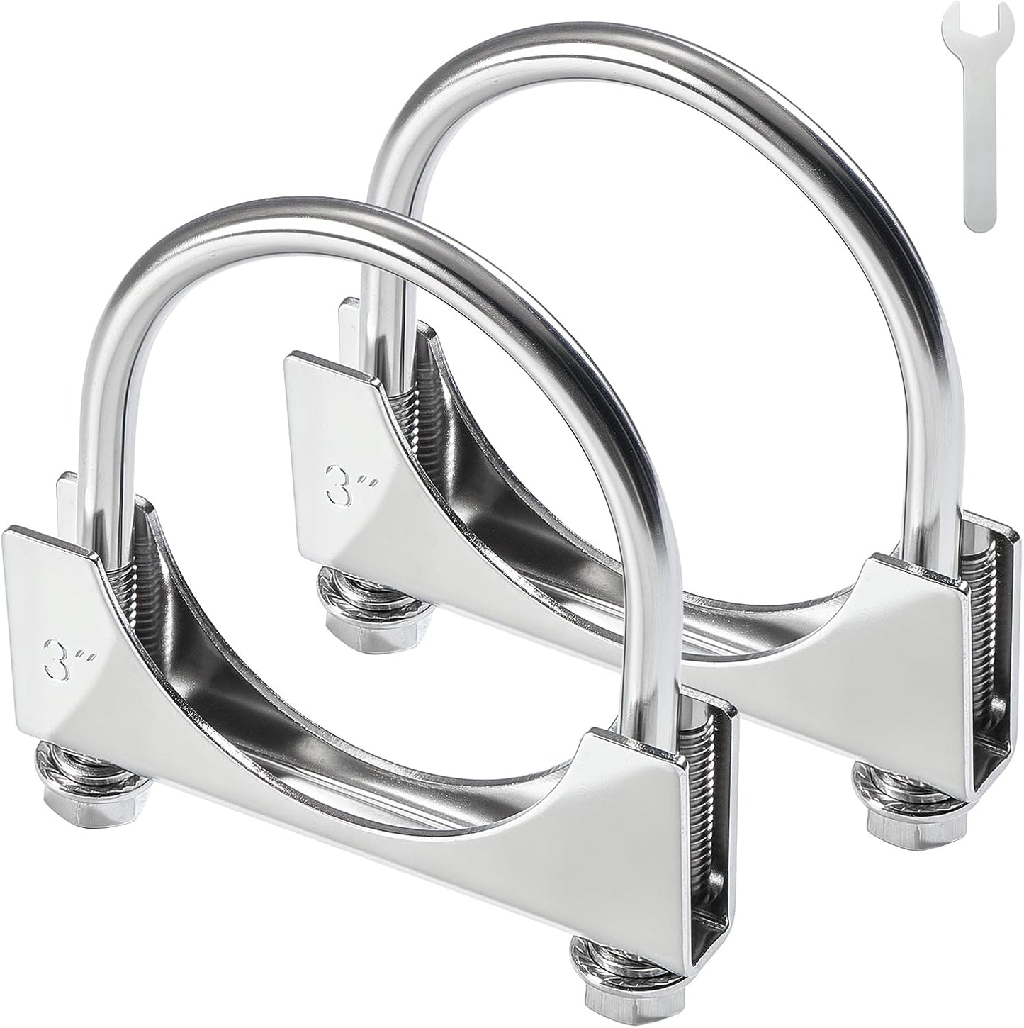 3" Heavy Duty U Bolt Exhaust Clamp, 3 Inch Stainless Steel U Muffler Clamps, Saddle Style, 2PCS
