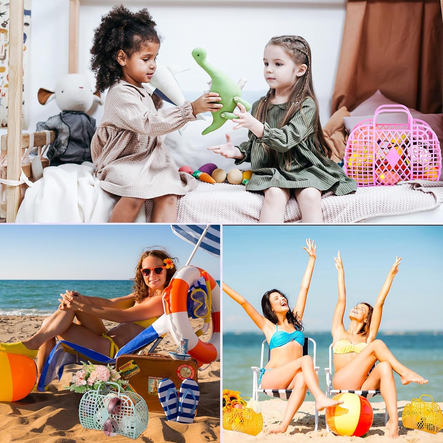 8 Pcs Jelly Bags Bulk Jelly Purse Plastic Basket Party Favor Beach Handbags Easter Egg Basket for Women Girls Kids