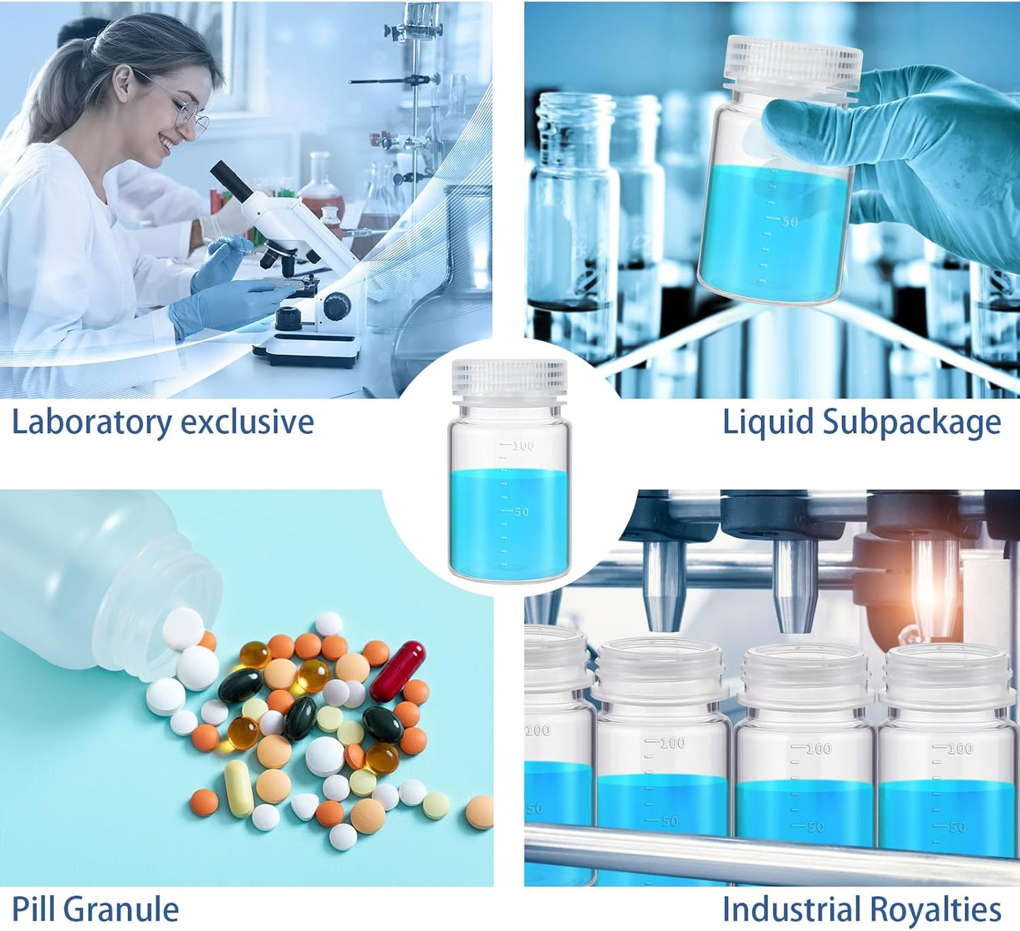 12 Pcs Plastic Sample Bottles with Screw Cap, Liquid Containers with Lid for Lab Reagent Sample Medicine Pill Water Storage, Travel Bottles(Clear,3oz 100ml,Wide Mouth-white Scale)