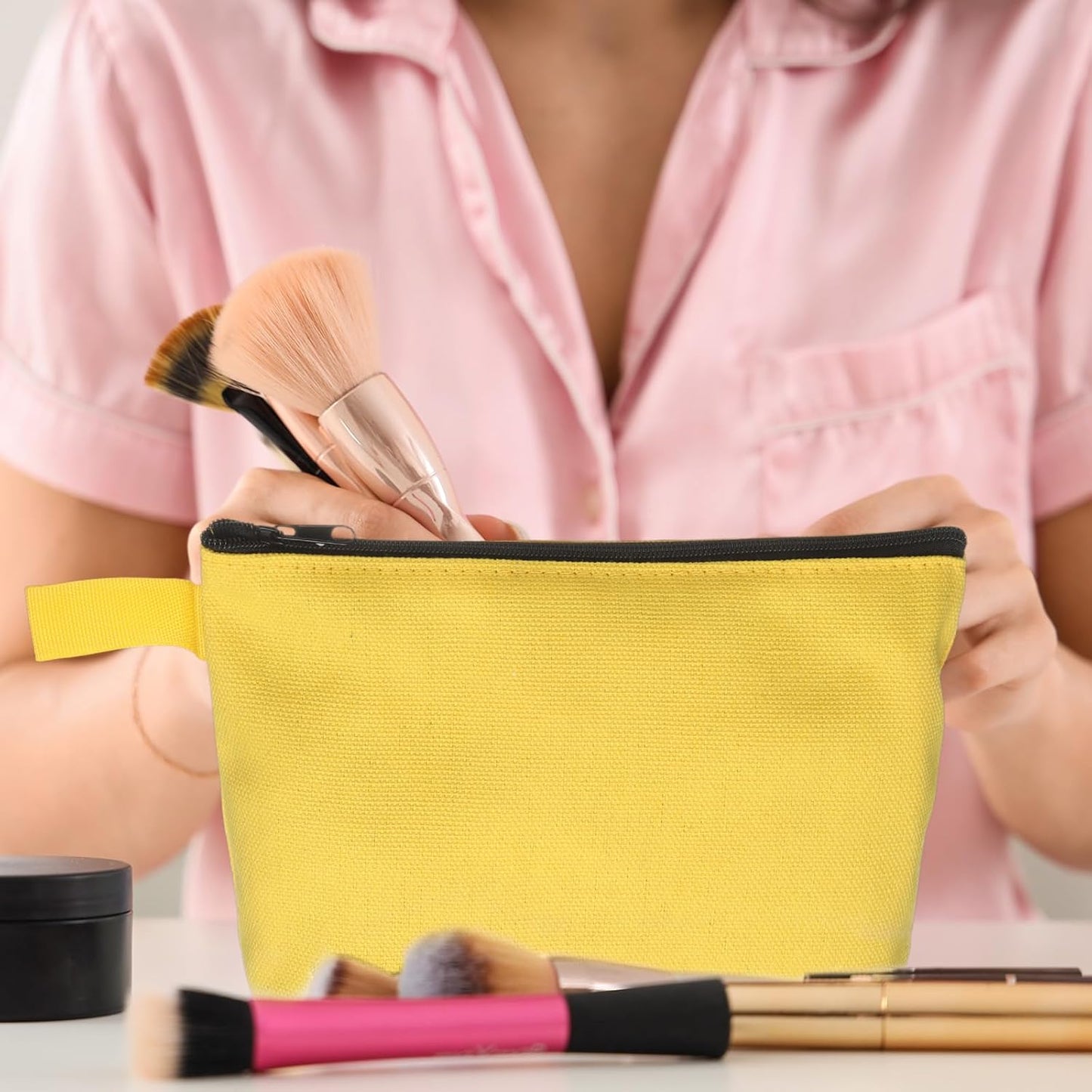 Canvas Makeup Bags, 10pcs Travel Cosmetic Bags Bulk, Multipurpose Plain Toiletry Zipper Pouches Blank DIY Craft Bags Pencil Bag for Women Teens, Orange(7.5 x 5 x 1.8inch)