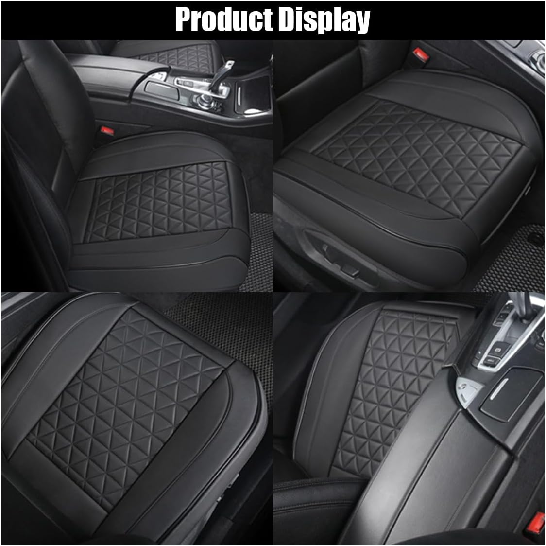 Leather Car Seat Cover, Auto Front Bottom Seat Cover Luxury Car Seat Protector Anti-Slip Waterproof Cushion Cover with Storage Pocket, for Most Cars, Trucks, SUVs (Black)