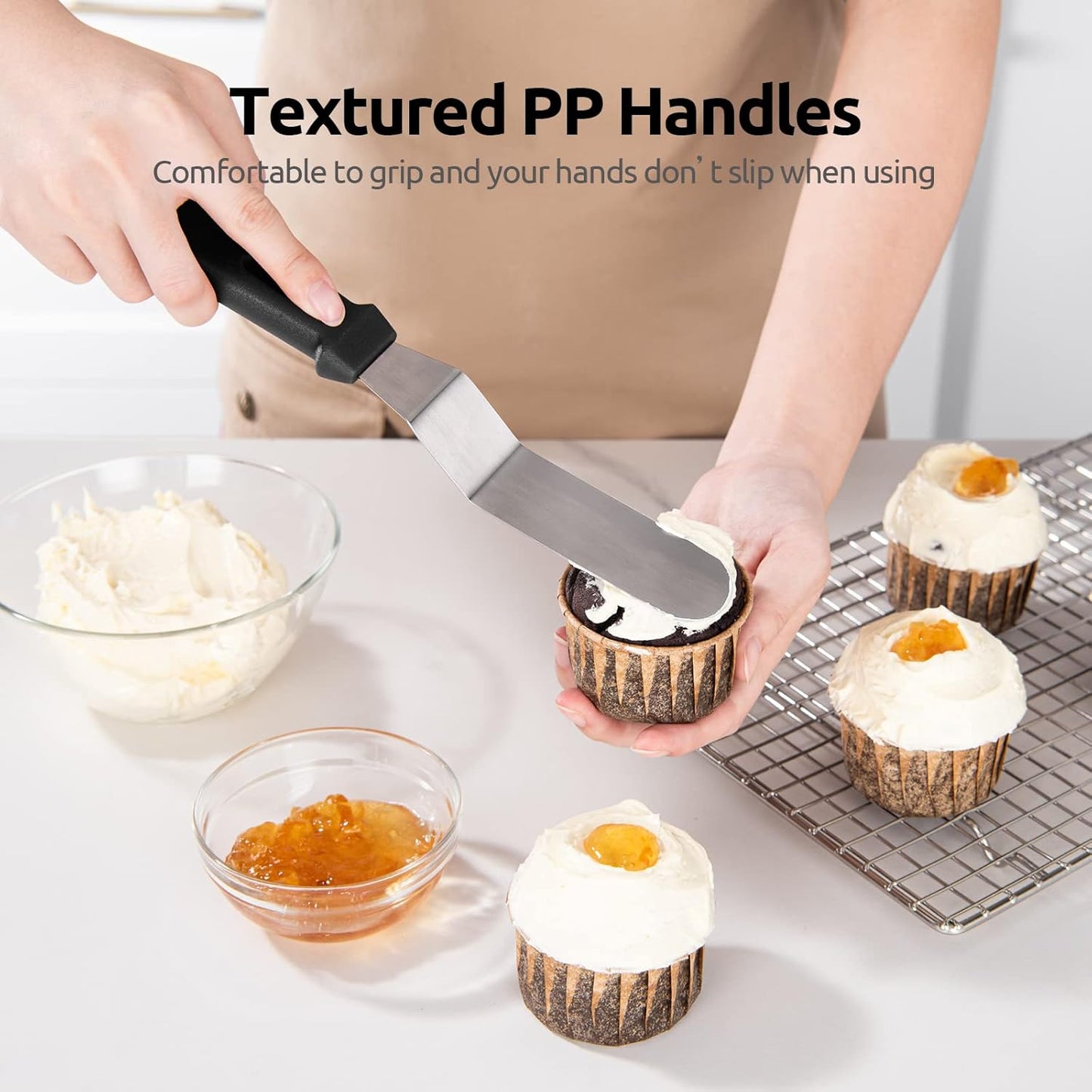 Icing Spatula, Offset Spatula Set with 6", 8", 10" Blade,Stainless Steel Angled Cake Decorating Frosting Spatula Set of 3 (Black)
