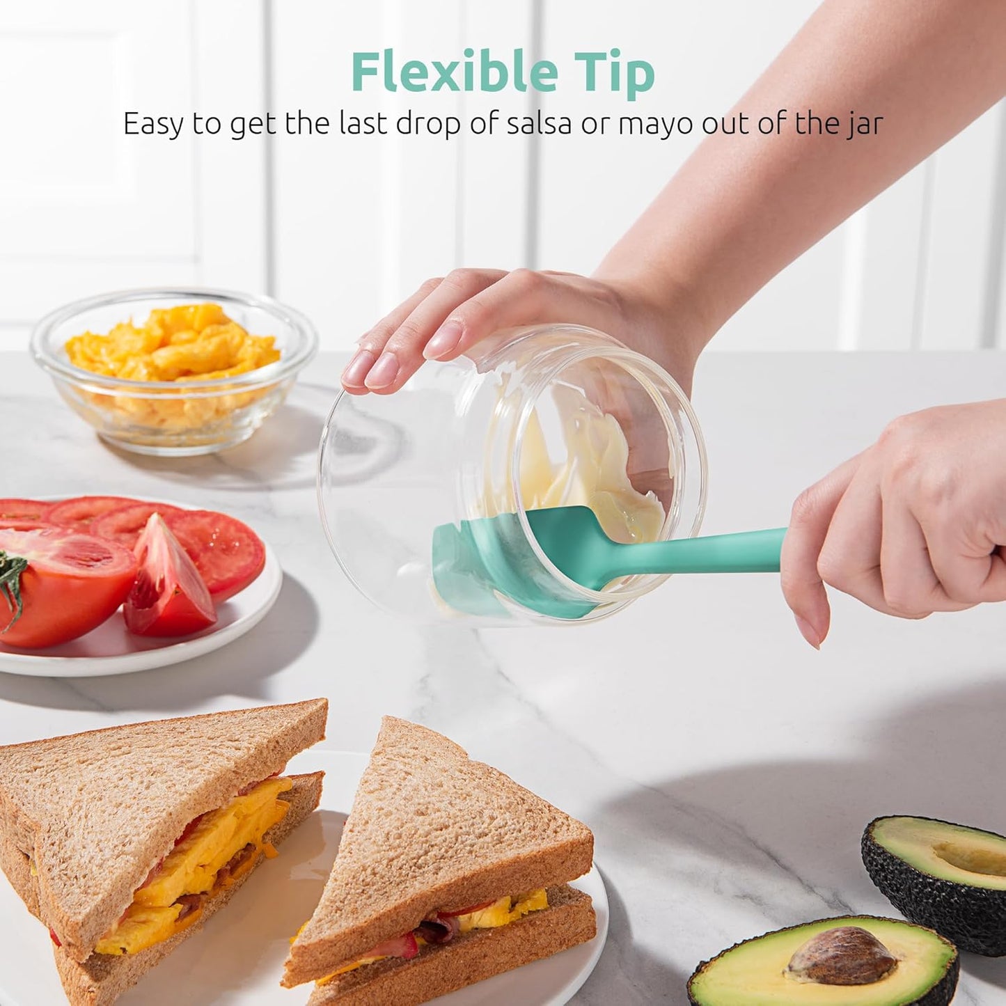 Small Mini Silicone Spatula: 9×2inch 600ºF Heat-Resistant Food-Grade Jar Scraper (Aqua Sky) and 8in Kitchen Plating Tweezer: 18/8 Stainless Steel Food-Grade Metal Food Tong (Pointed Tip)