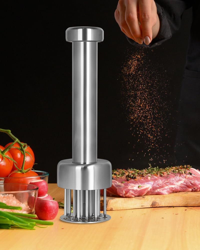 Meat Tenderizer Tool, 304 Stainless Steel, with 21 Needles & Retractable Safety Guard, for Tenderizing Beef, Turkey, Chicken, Steak, Dishwasher Safe
