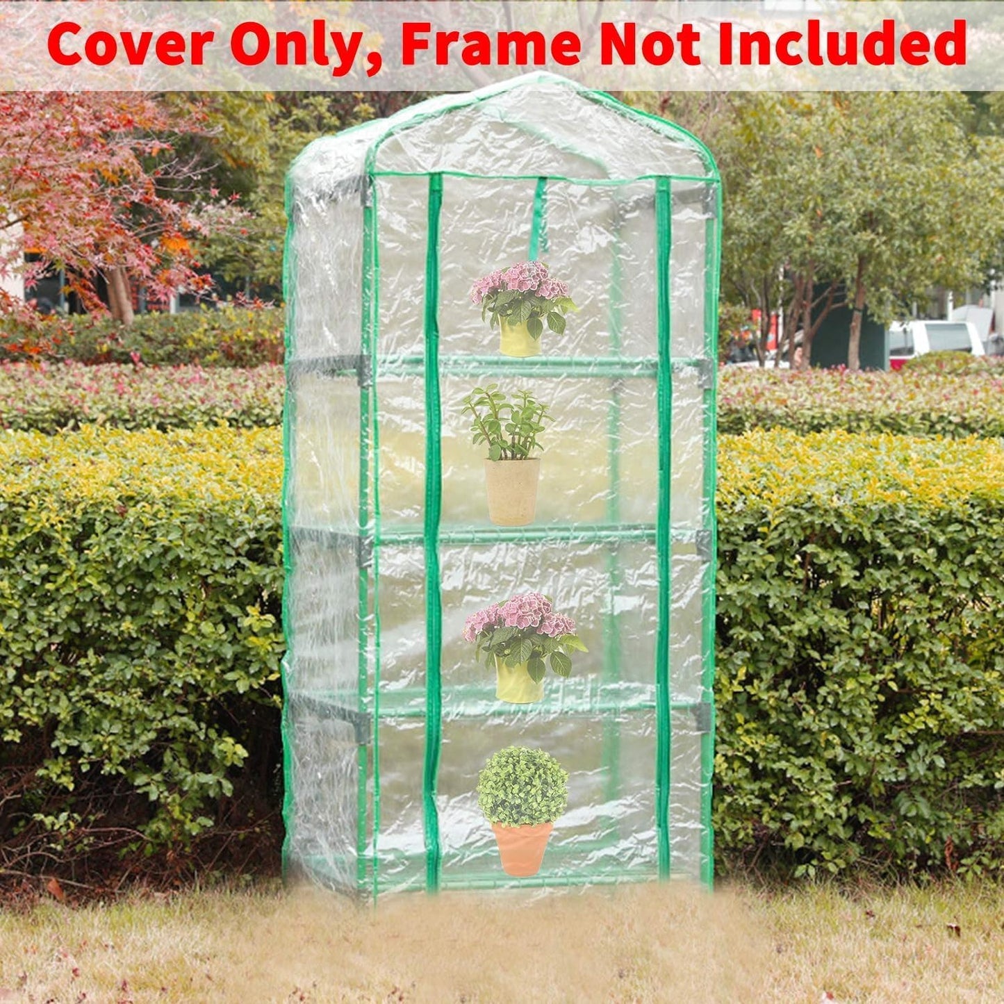 2 Pcs 4 Tier Greenhouse Replacement Cover- 27 x 19 x 63 Inch Clear PVC Plant Greenhouse Cover with Roll-Up Zipper Door for Gardening Plants Flowers (Frame Not Include)