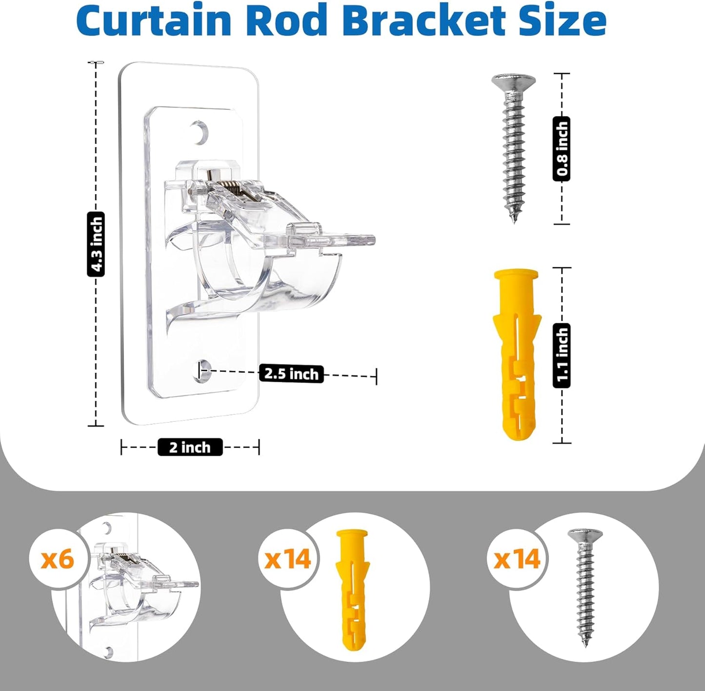 6-Pack No Drill Needed Curtain Rod Holders, Self Adhesive Rod Brackets for Smooth Walls, Multipurpose Nail-Free Stick on Curtain Rod Hooks, Screw Mount Curtain Hangers for Textured Surfaces