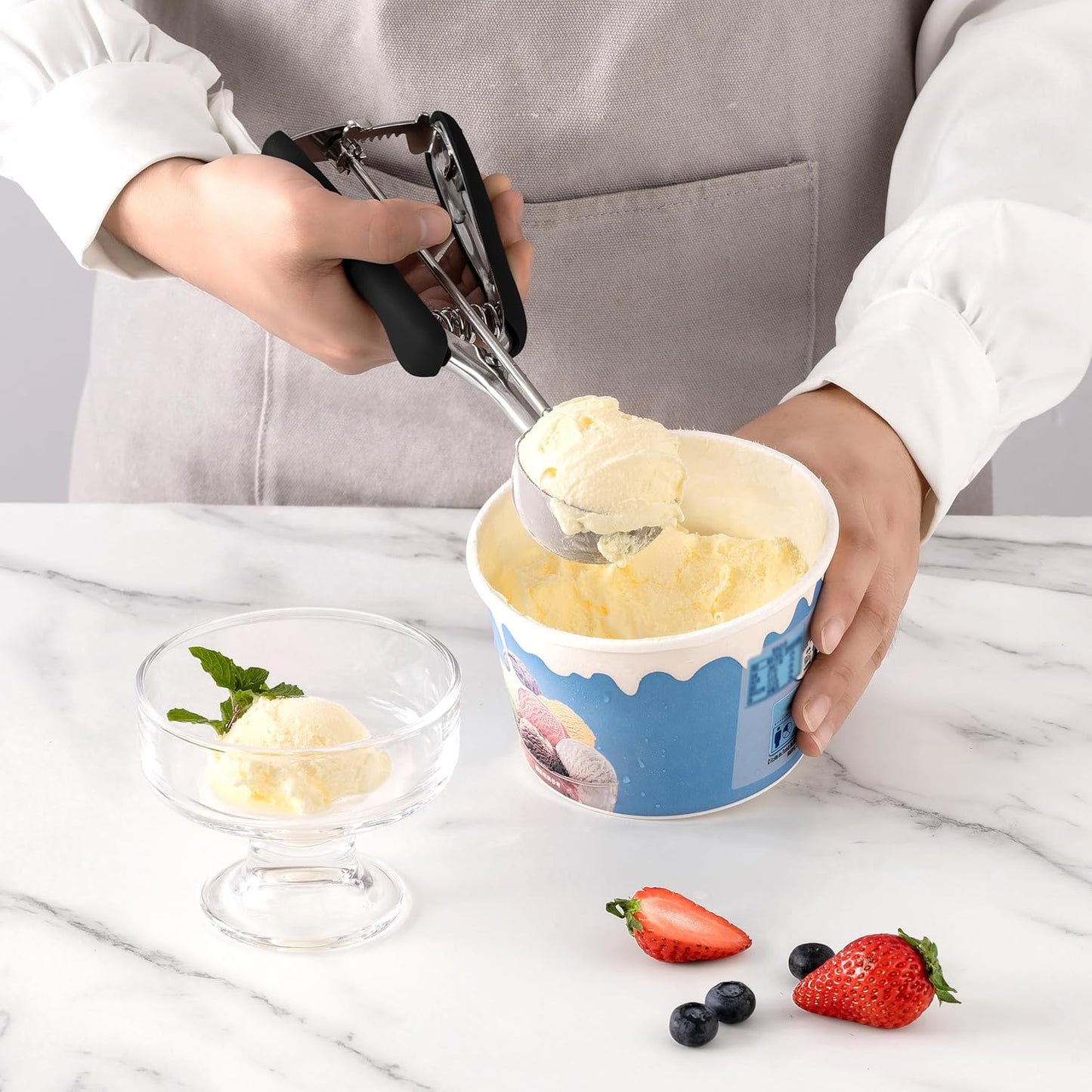Social Chef Stainless Cookie Scoop Set - Small Cookie Dough Scooper for Great Cookies Sized Cookies - Small Ice Cream Scooper with Trigger Release, 3 Pack, Black