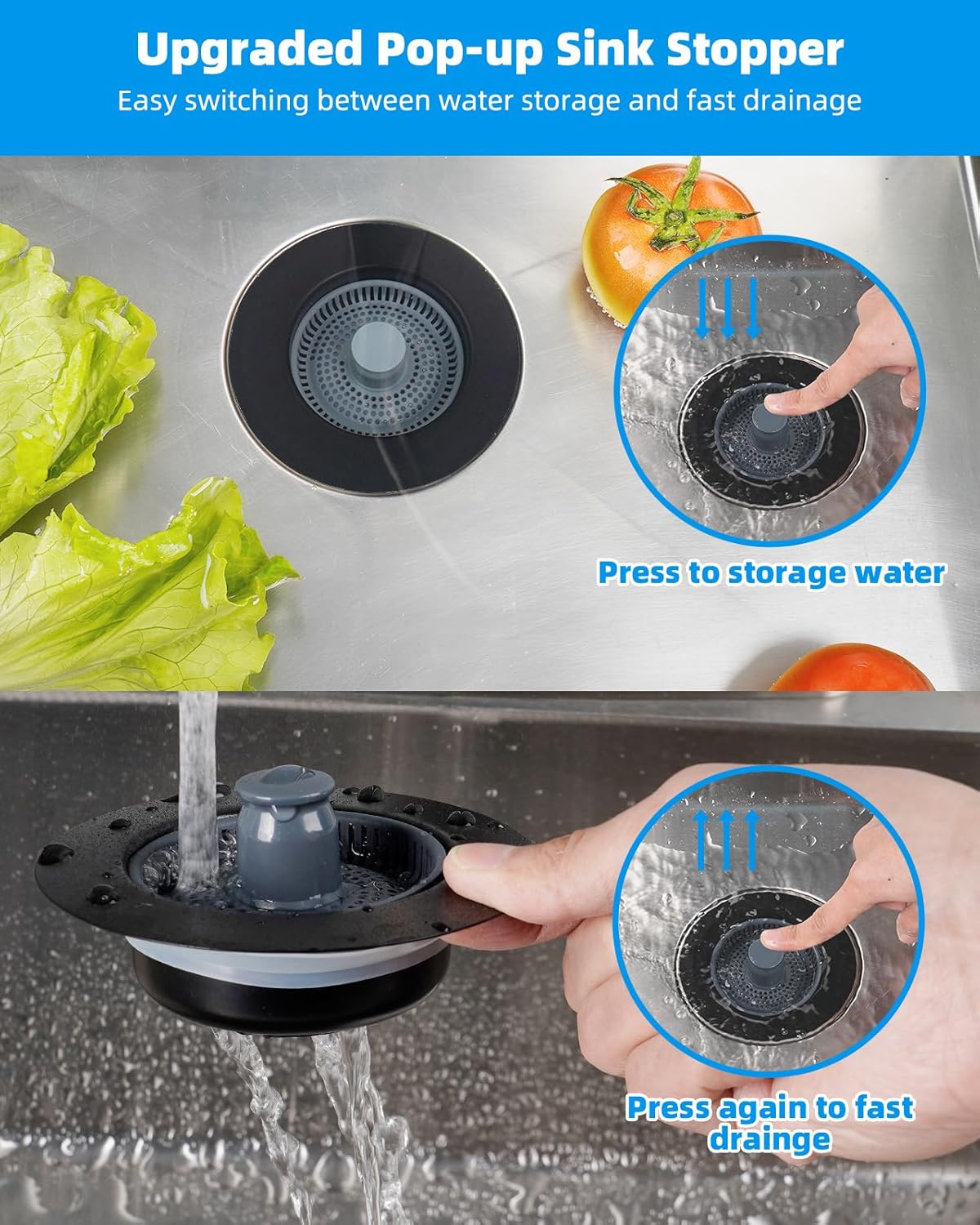 Upgraded 3 in 1 Bathroom & Kitchen Sink Drain Strainer