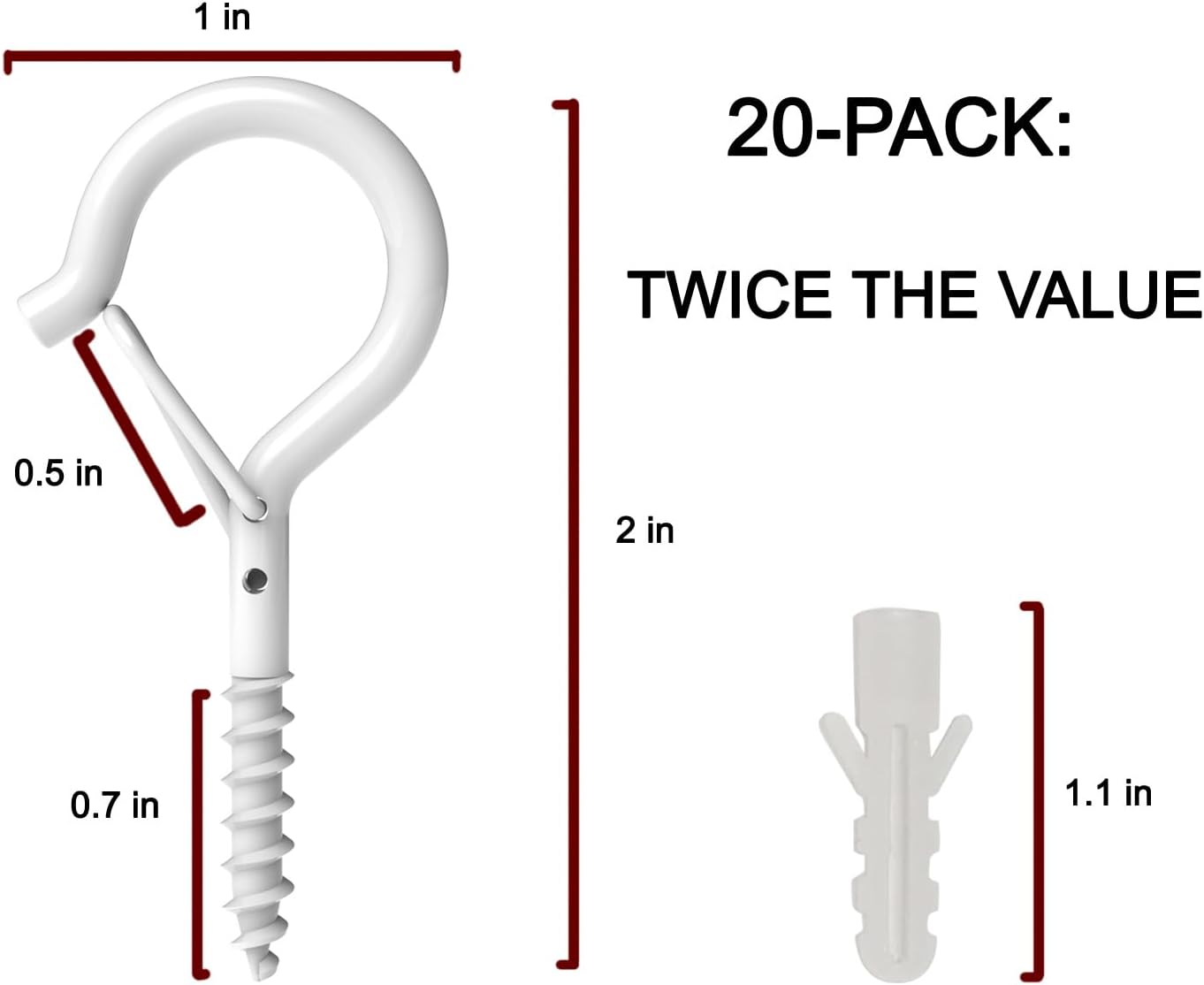 20 Pack Q Hanger Hooks with Safety Buckle, Rustproof Screw Hooks for Hanging String Lights, Bird Feeder, Plants, Wind Chimes & Holiday Decorations, Holds Up to 40 lbs(2.2" White Vinyl Coated )