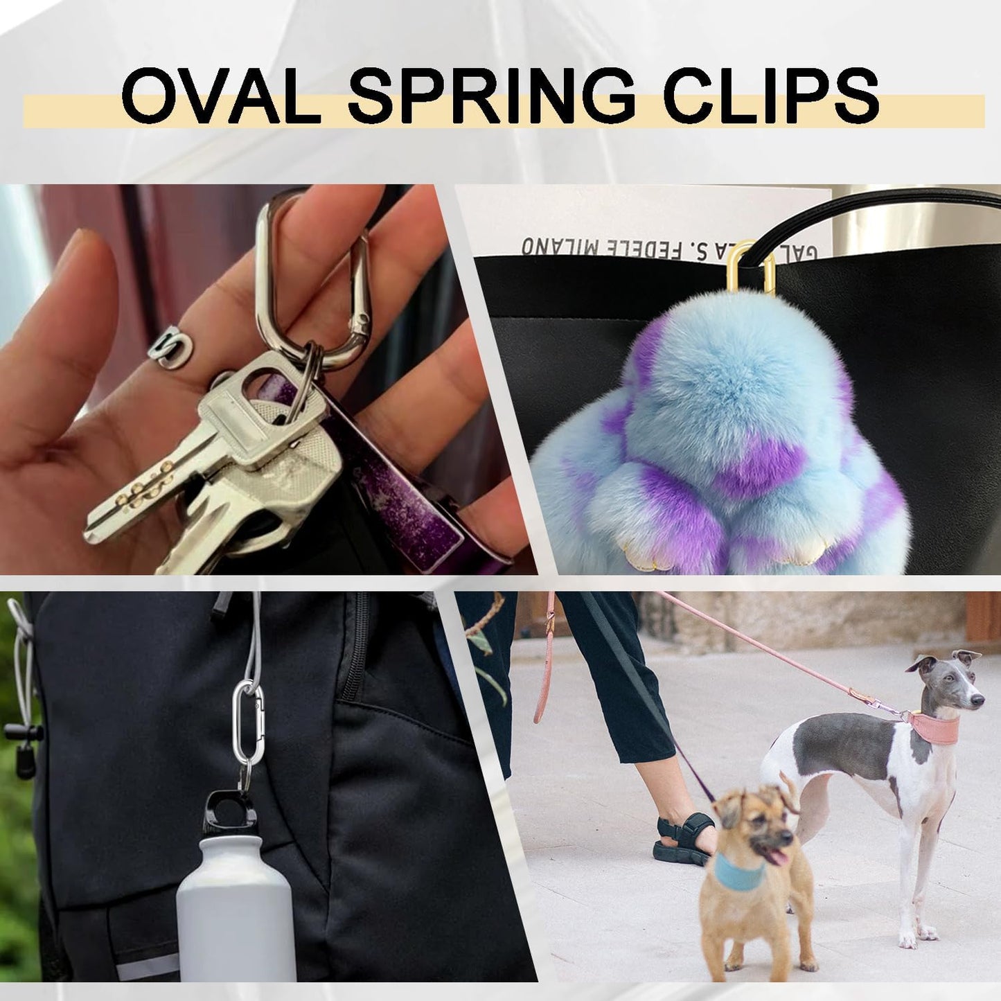 4pcs 2" Oval Spring Keyrings, Large Keychain Carabiner Clips, Spring O Rings Buckles for Purse Clip, Bag Strap Clasp, Backpack Charms, Dog Tag, Car Keyring Accessories (Light Gold)