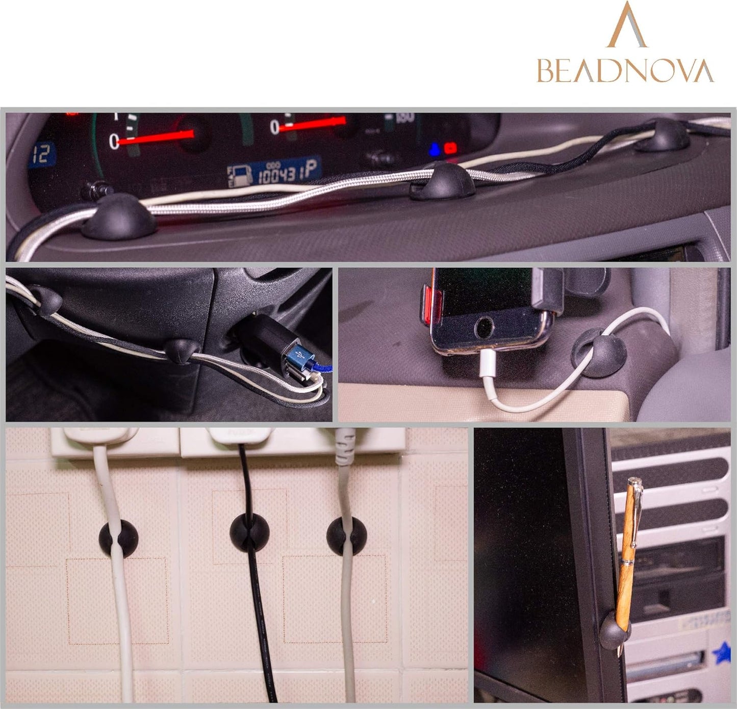 Cable Clips Cord Organizer Cable Management Wire Cord Holder 1 Slots Adhesive Wire Holder for Car Charging Accessory PC Office Home (Black, 8 pcs)