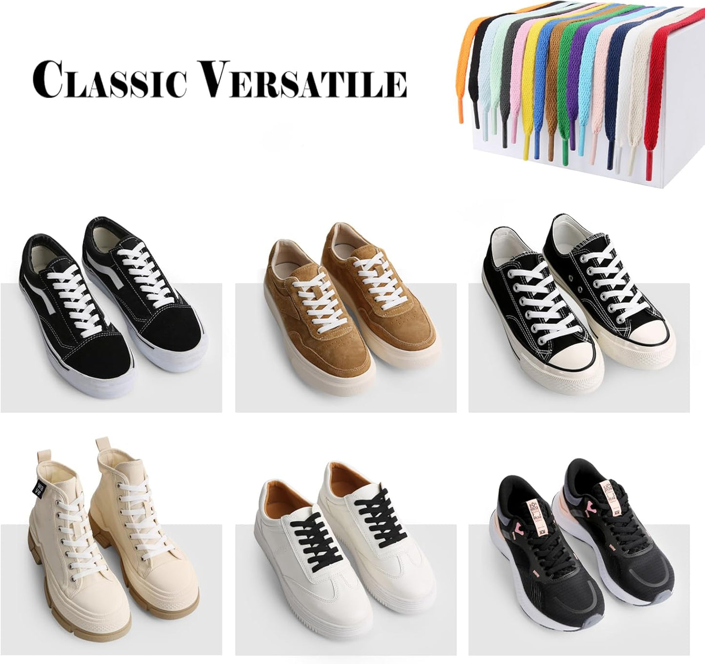 3 Pair Flat Shoe Laces for Sneakers, Shoelaces for Sneakers Athletic Running Shoes Boot Strings
