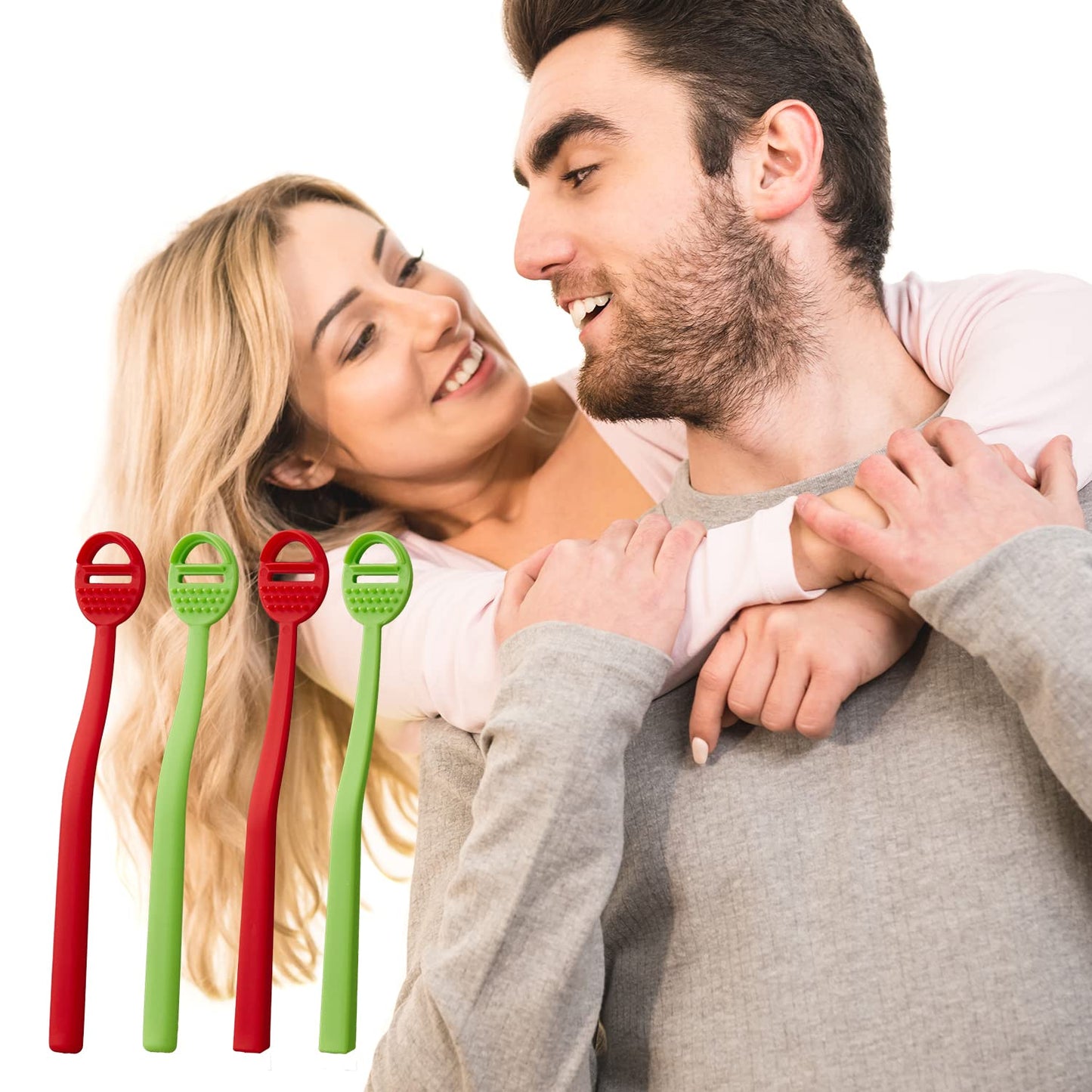 Tongue Scraper Cleaner 4 Pack – BPA Free – Oral Hygiene Care – Reduce Bad Breath – Double Scraper with Massager Head – Red 2 Pack, Green 2 Pack