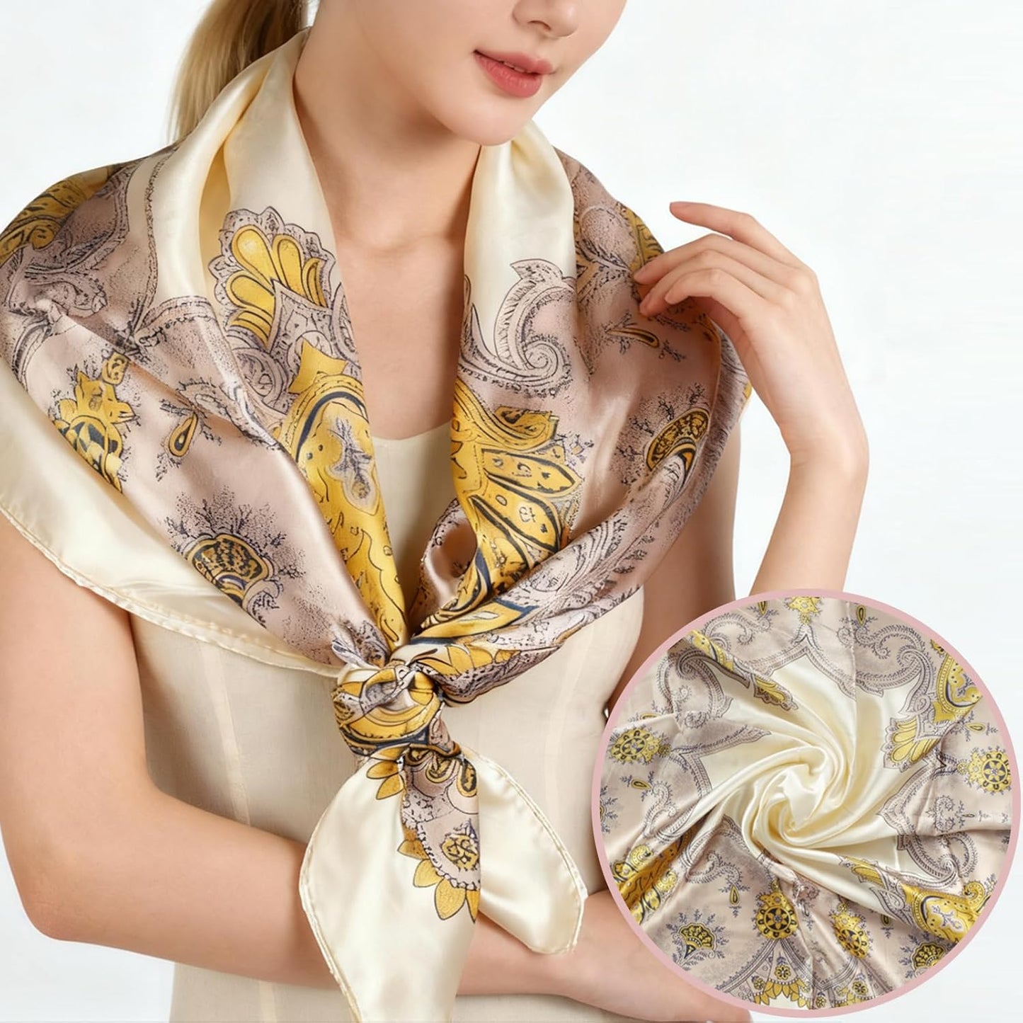 35” Large Square Head Scarf, 2PCS Satin Hair Scarves, Printed Hair Scarves, Silk Like Head Scarf for Women