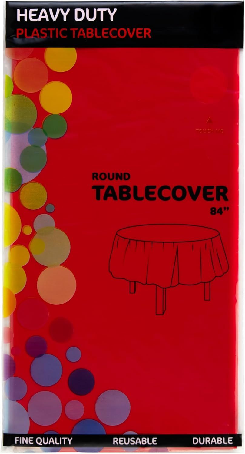 2 Round Tablecloths -BPA- Free Plastic, 84 inch, Dining Table Cover, Red