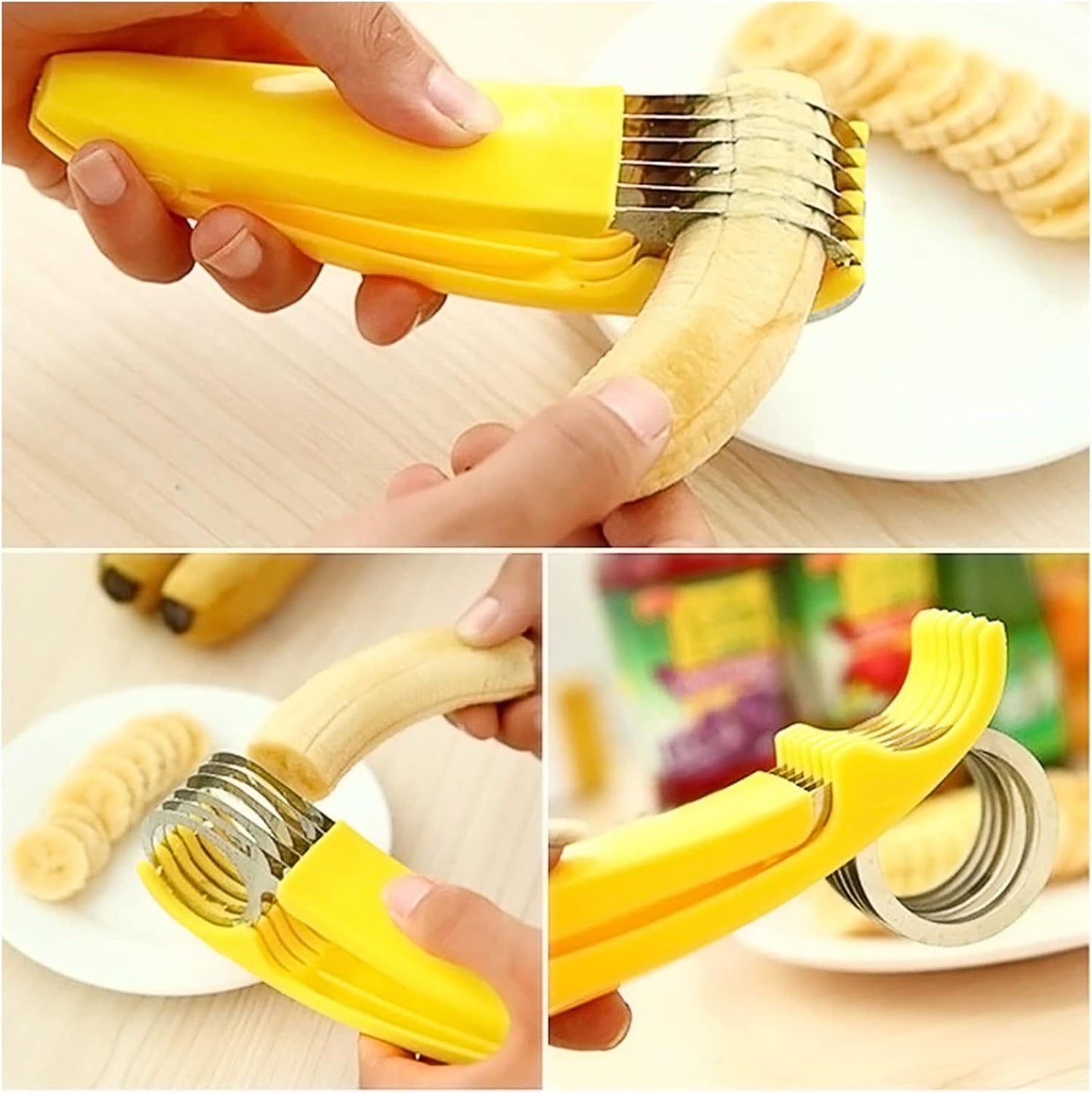 Banana Slicer,ABS + Stainless Steel Fruit and Vegetable Salad Peeler Cutter Kitchen Tools For Banana,Strawberry,Grape(1 pcs)