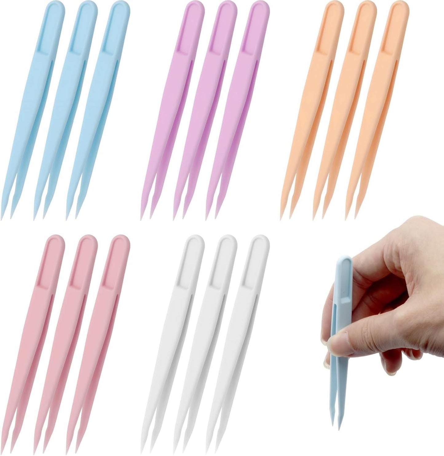 15PCS Multi-Colors Plastic Tweezers, Plastic Fuse Beads Forceps for DIY Craft Jewelry Making Family, Handmake Beads Crafts Tweezers/Manual DIY Creative Craft Game Tool for Beading Projects