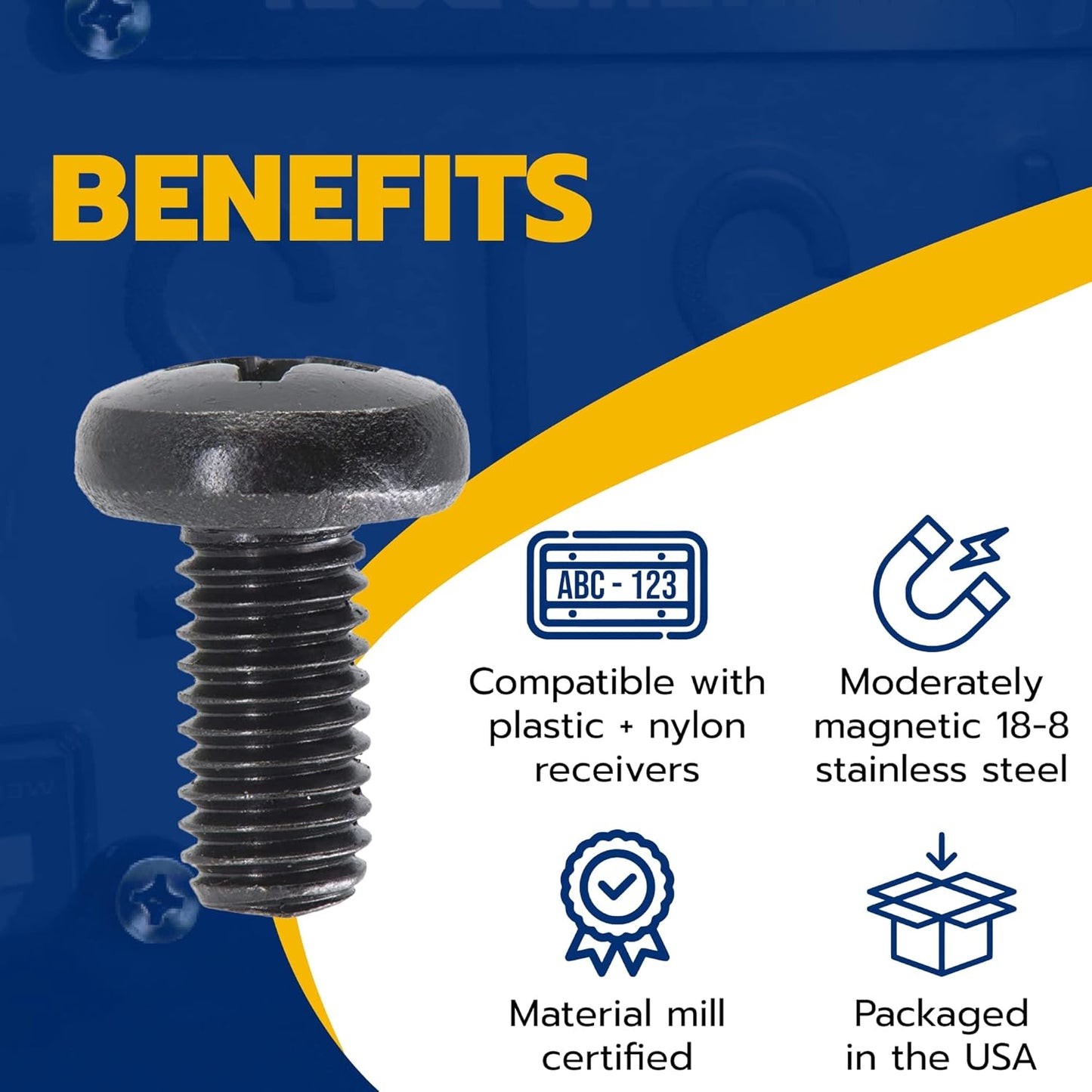 Black License Plate Screws for Audi and VW, Phillips Machine Pan Head 18-8, Stainless Steel, M6-1.0 x 12 mm Bolt (Pack of 4)