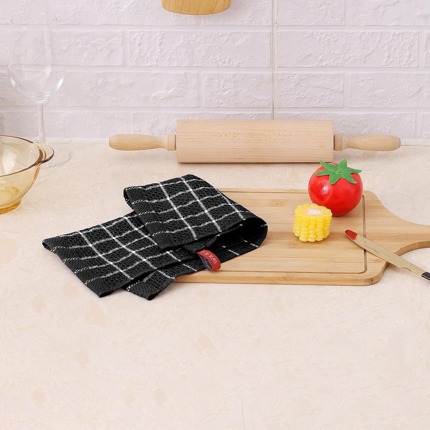 Homaxy 100% Cotton Dish Cloths, 6 Pack-12 X 12 Inches, Check Design Waffle Weave Dish Rags for Washing Dishes, Ultra Absorbent and Fast Drying Dishcloths, Black&White